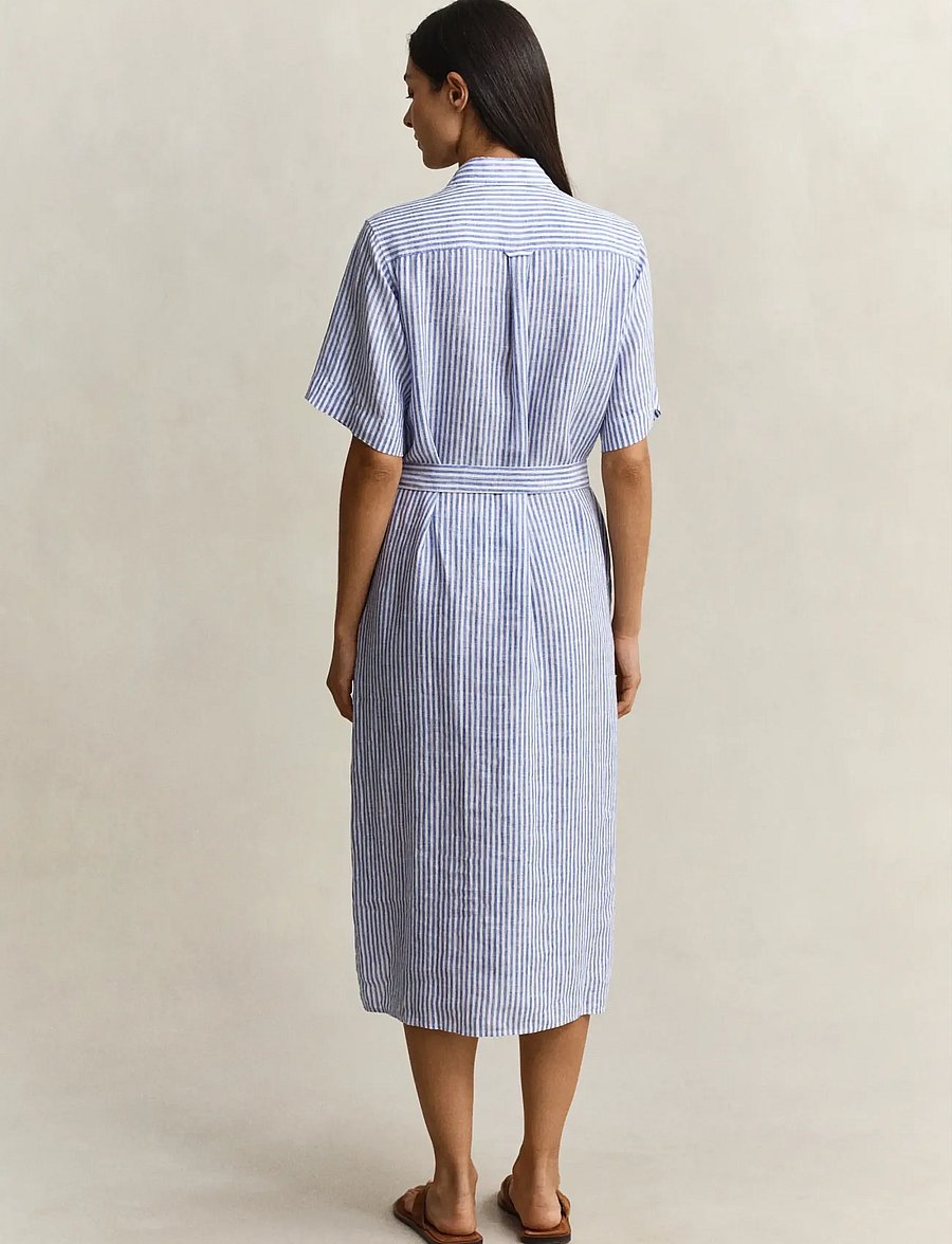 Gant - STRIPED LINEN SS SHIRT DRESS - summer dresses - royal blue - 2