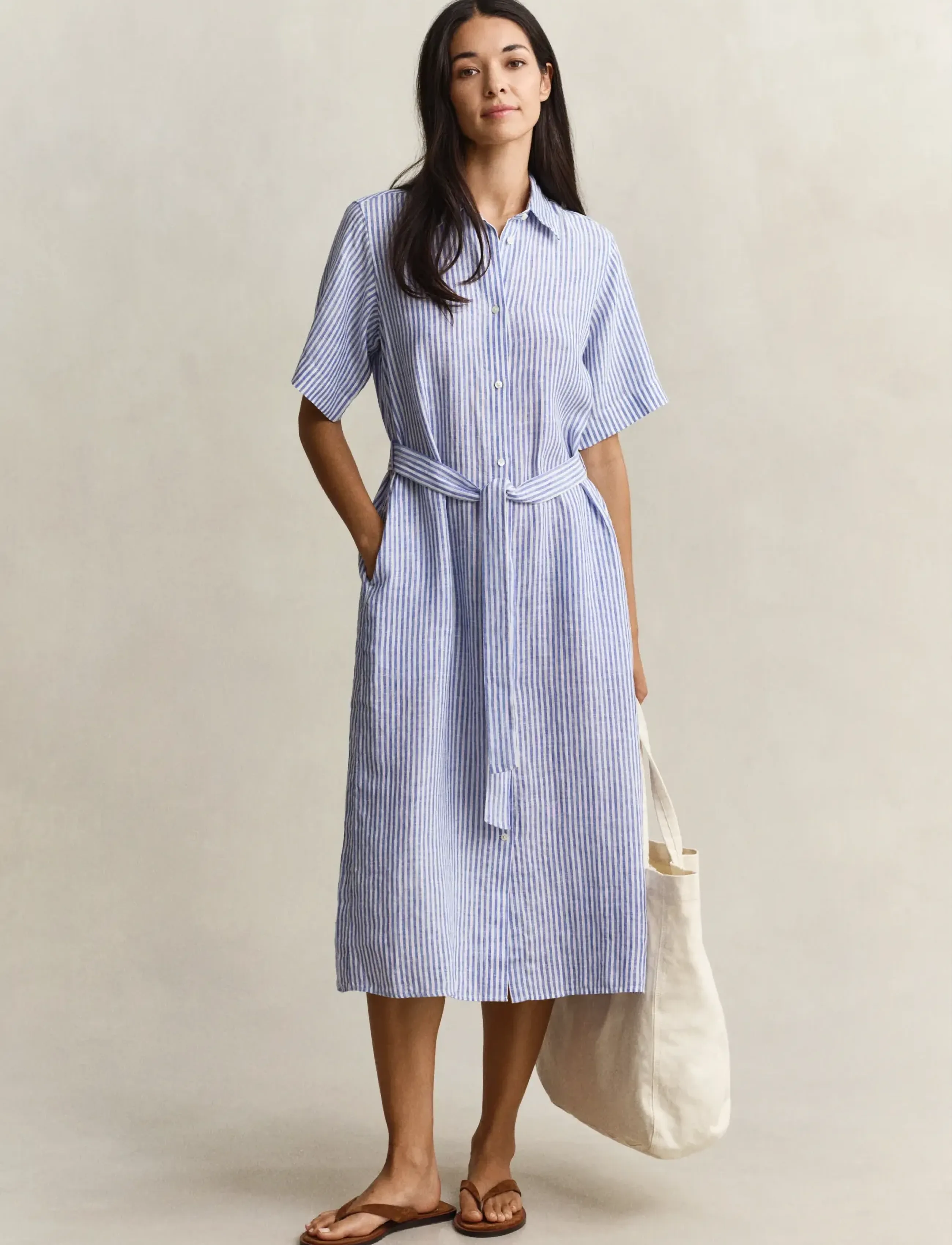 Striped Linen Ss Shirt Dress 5