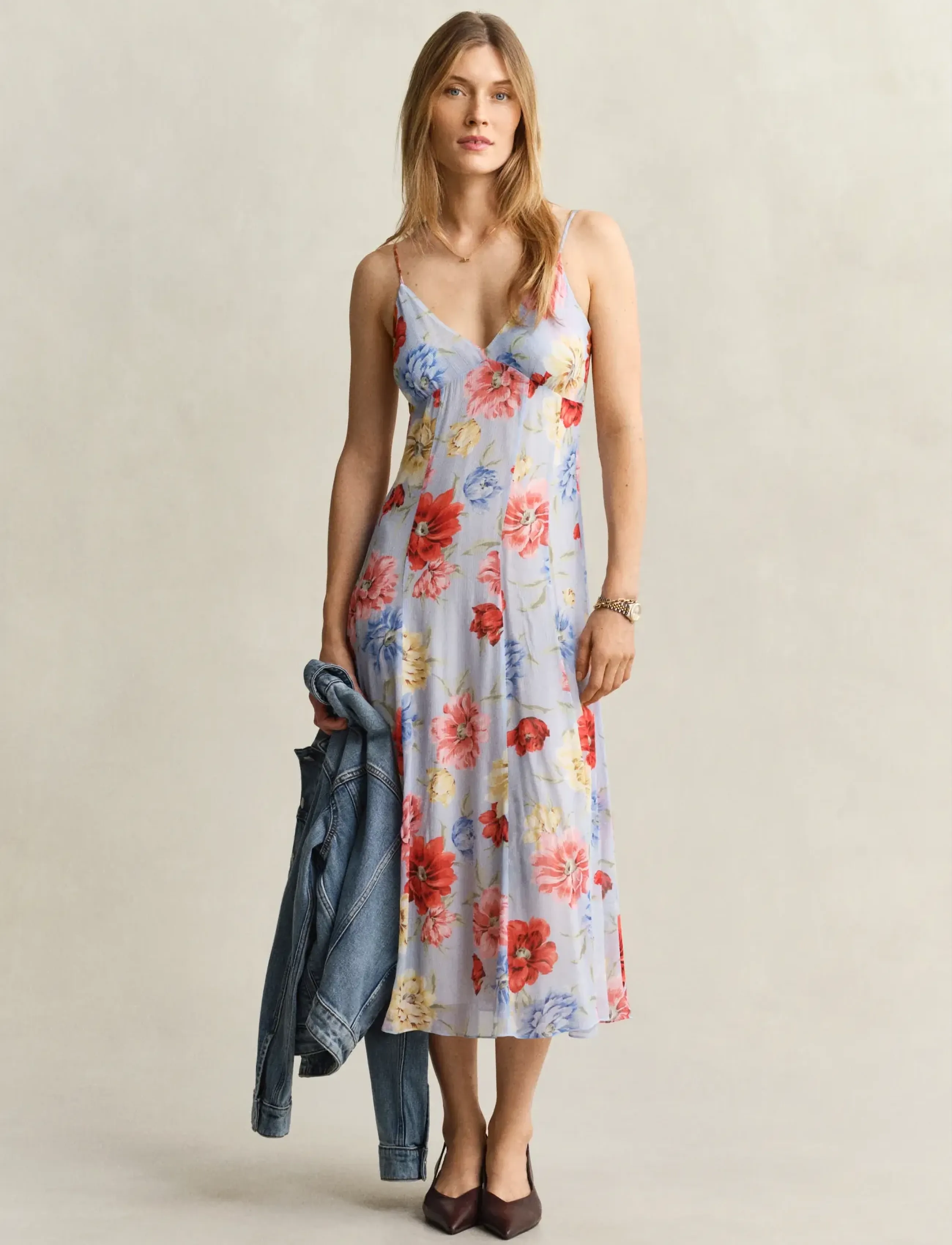 GANT FLORAL PRINT STRAP DRESS - Riided - LIGHT BLUE / multi