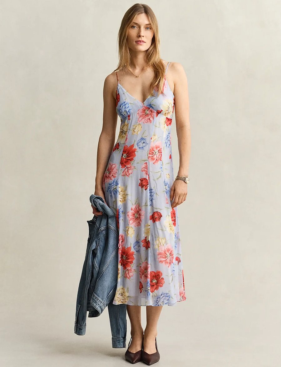 Gant - FLORAL PRINT STRAP DRESS - summer dresses - light blue - 0