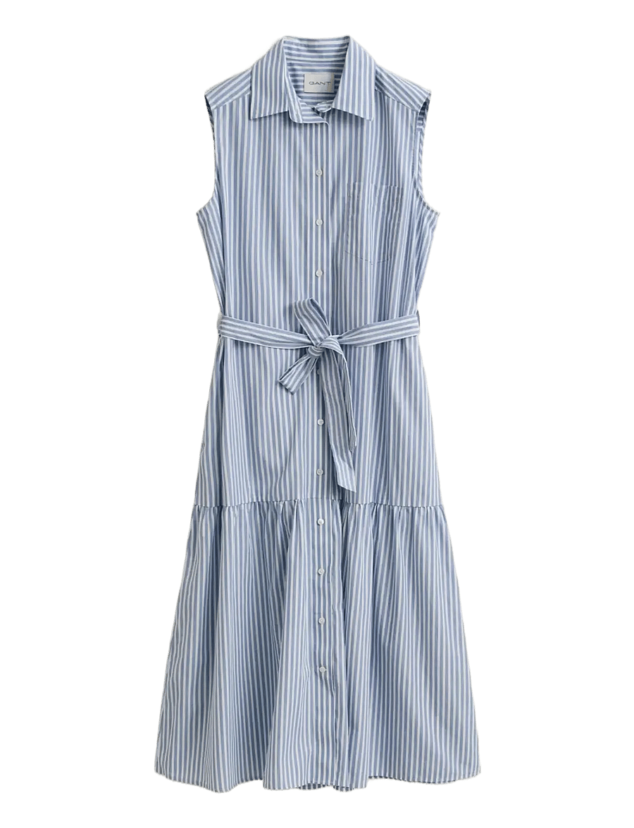 Gant - STRIPE CTN SLEEVELESS DRESS - skjortklänningar - hydrangea blue - 1