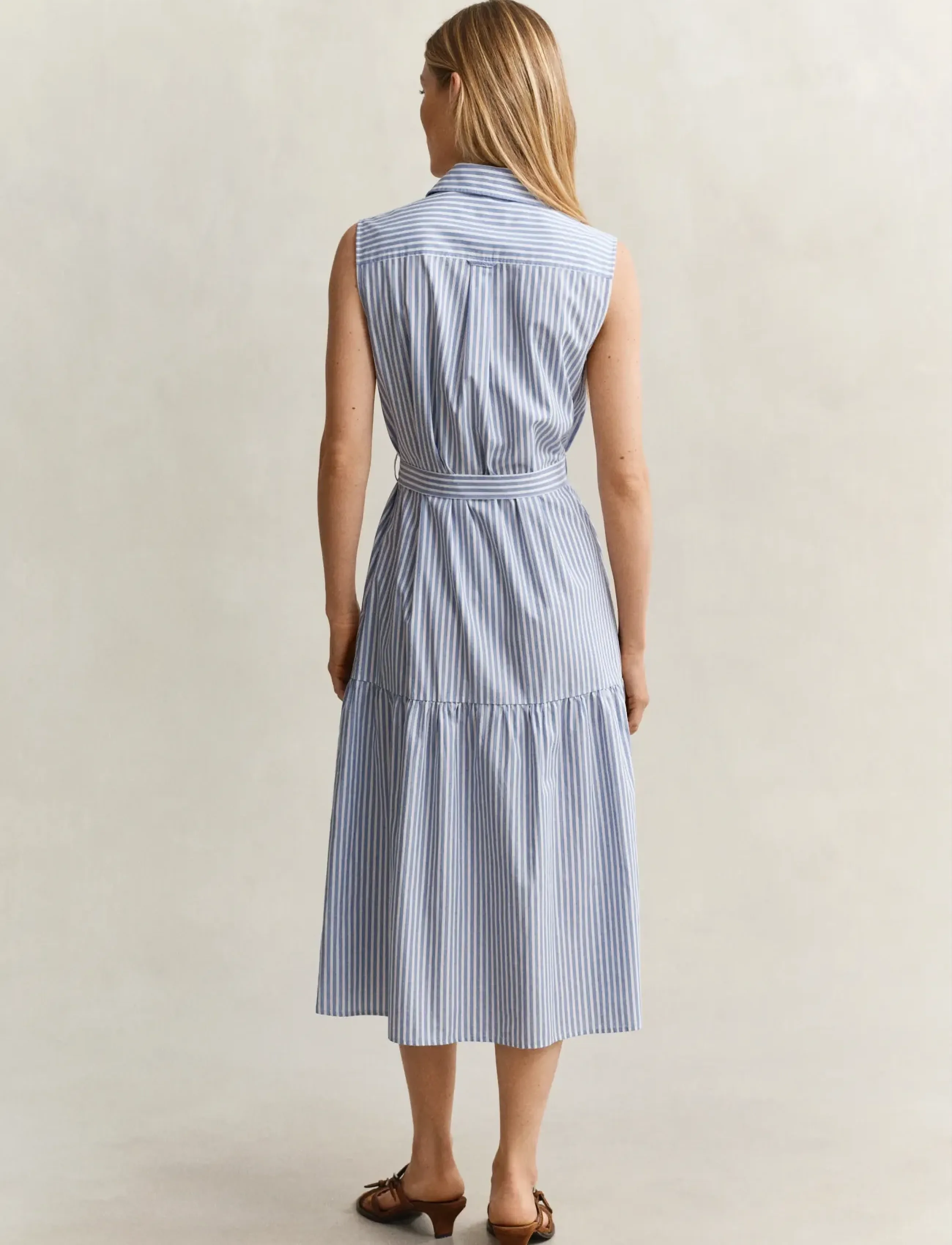 Gant - STRIPE CTN SLEEVELESS DRESS - skjortklänningar - hydrangea blue - 2