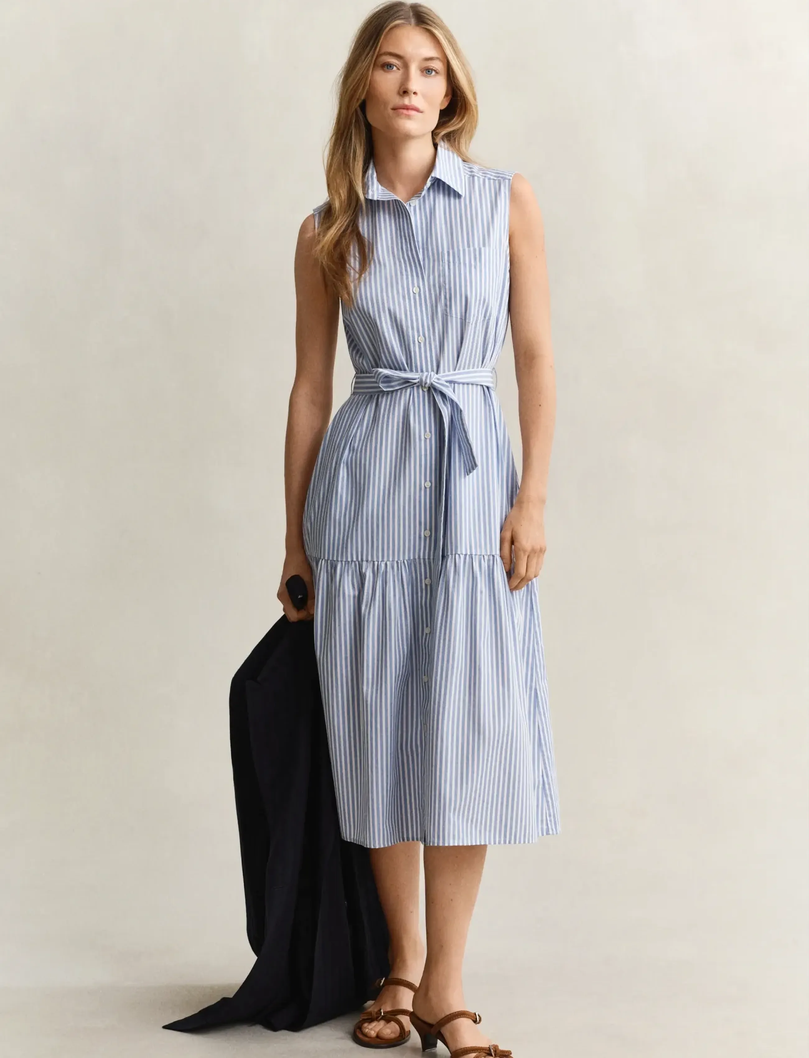 Gant - STRIPE CTN SLEEVELESS DRESS - skjortklänningar - hydrangea blue - 4