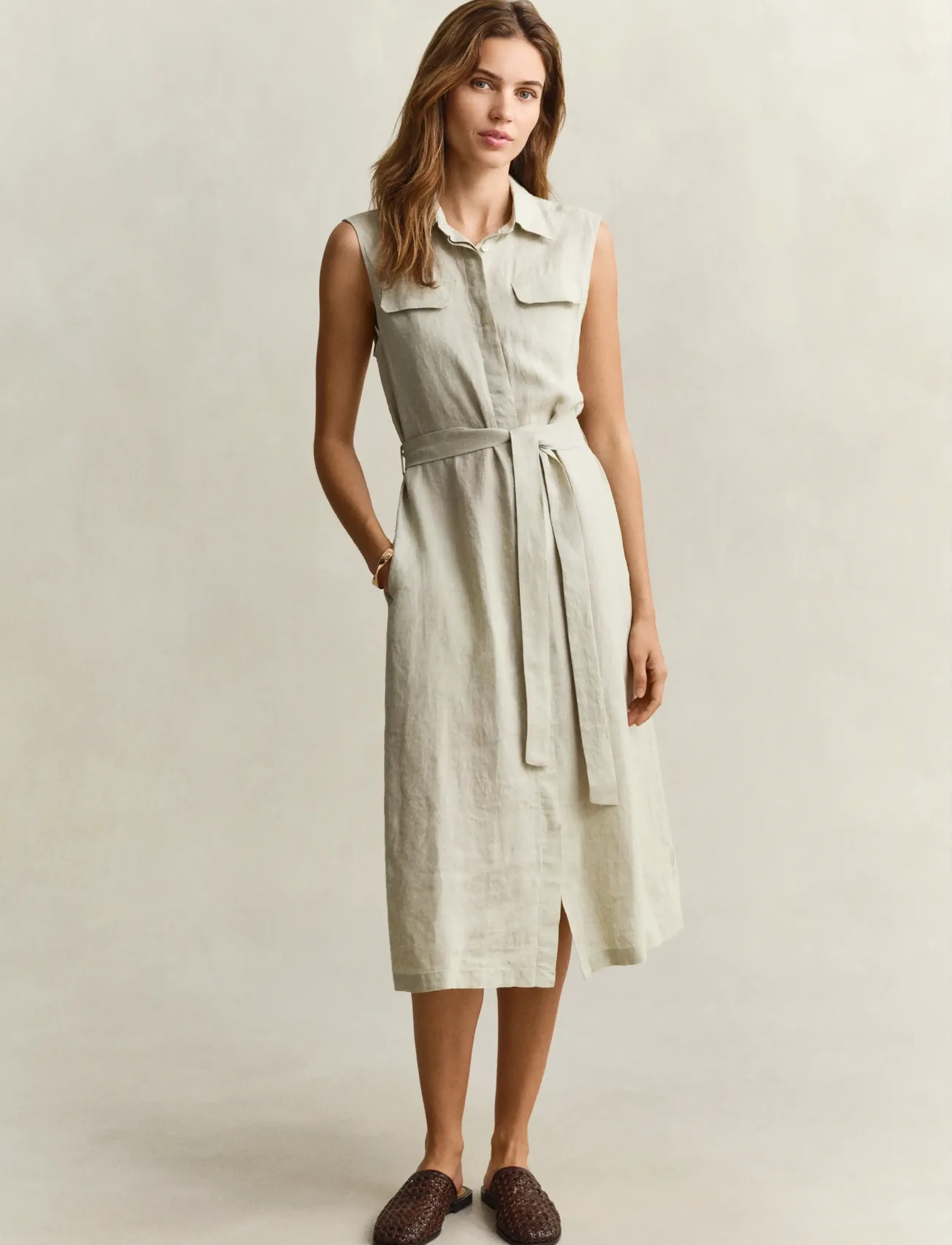 Gant LINEN SLEEVELESS DRESS - Midi kleitas - COUNTRY BEIGE / beige