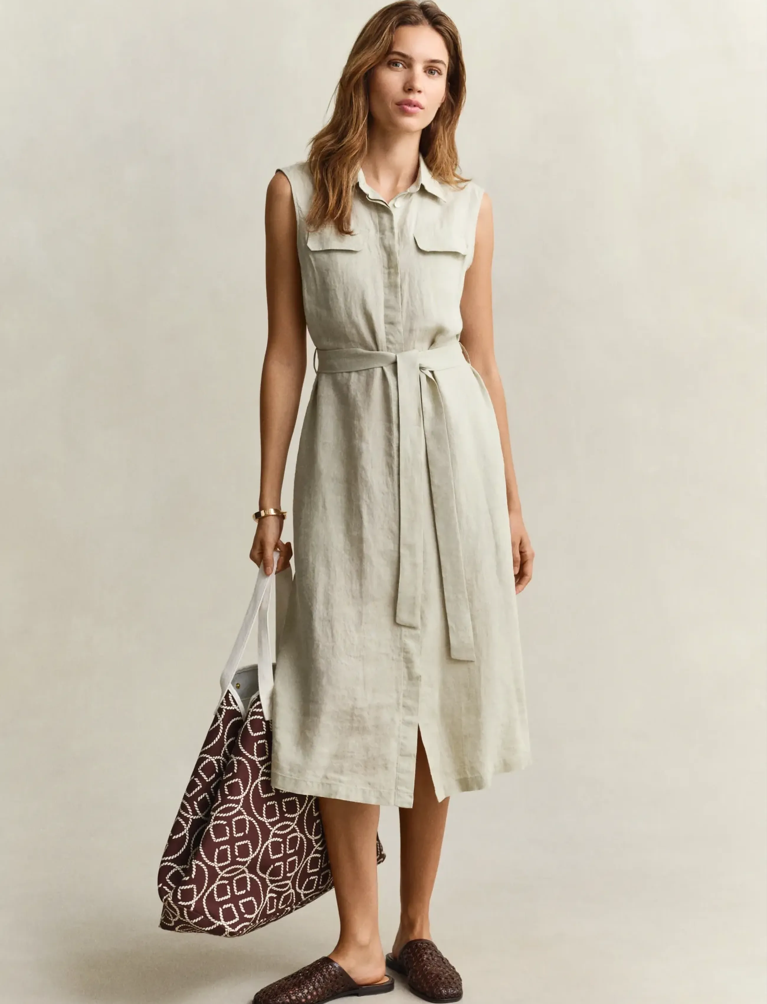 Gant - LINEN SLEEVELESS DRESS - country beige - 4