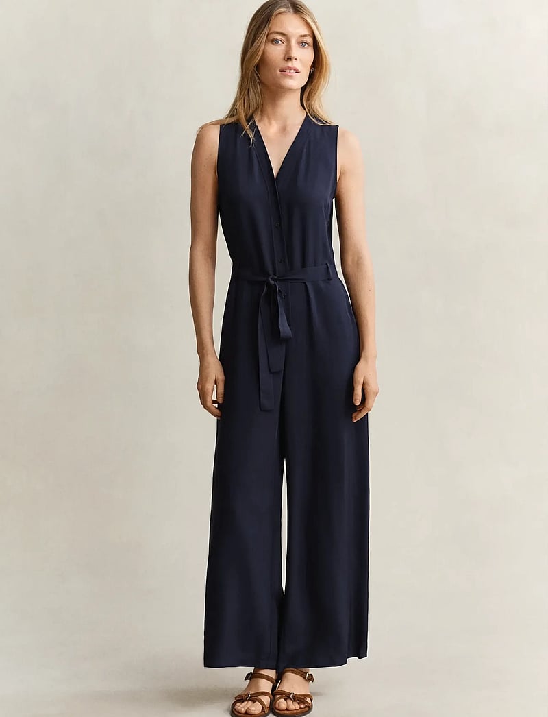 GANT - FLUID TWILL BELTED JUMPSUIT - modetrender - evening blue - 0