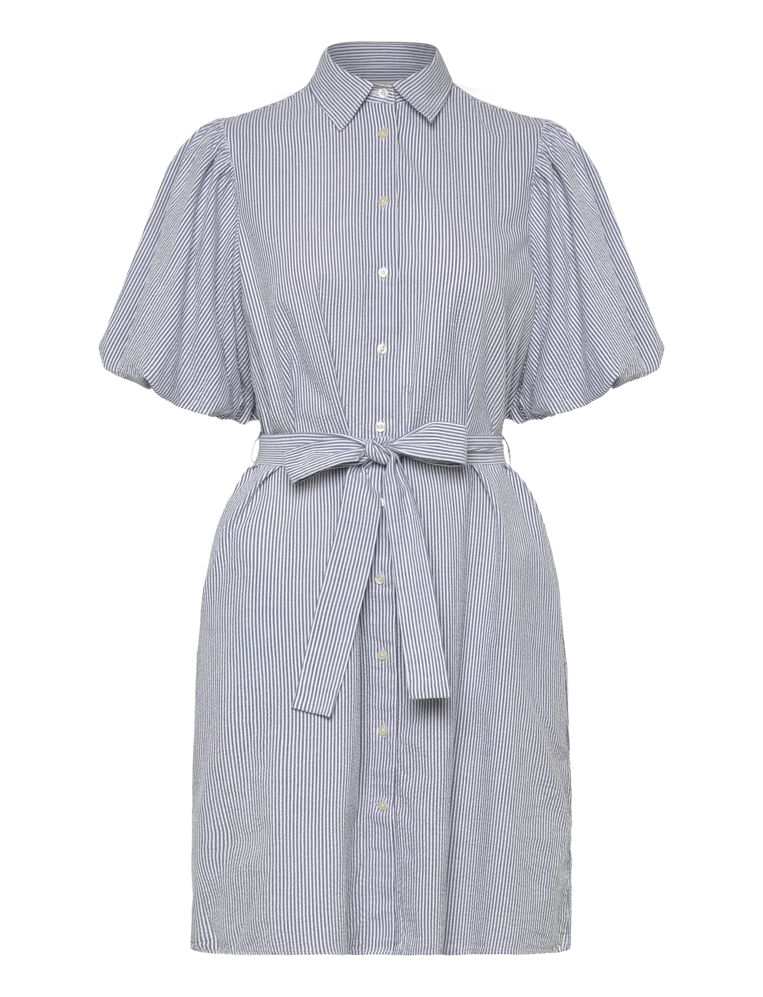 GANT SEERSUCKER PUFF SLEEVE DRESS - Uus - EVENING BLUE / blue