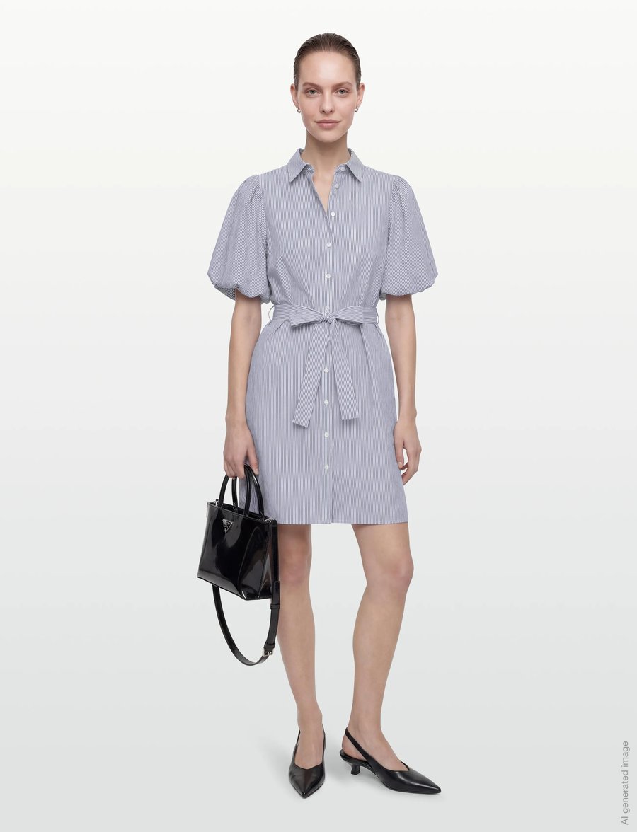 Gant - SEERSUCKER PUFF SLEEVE DRESS - hemdkleider - evening blue - 0
