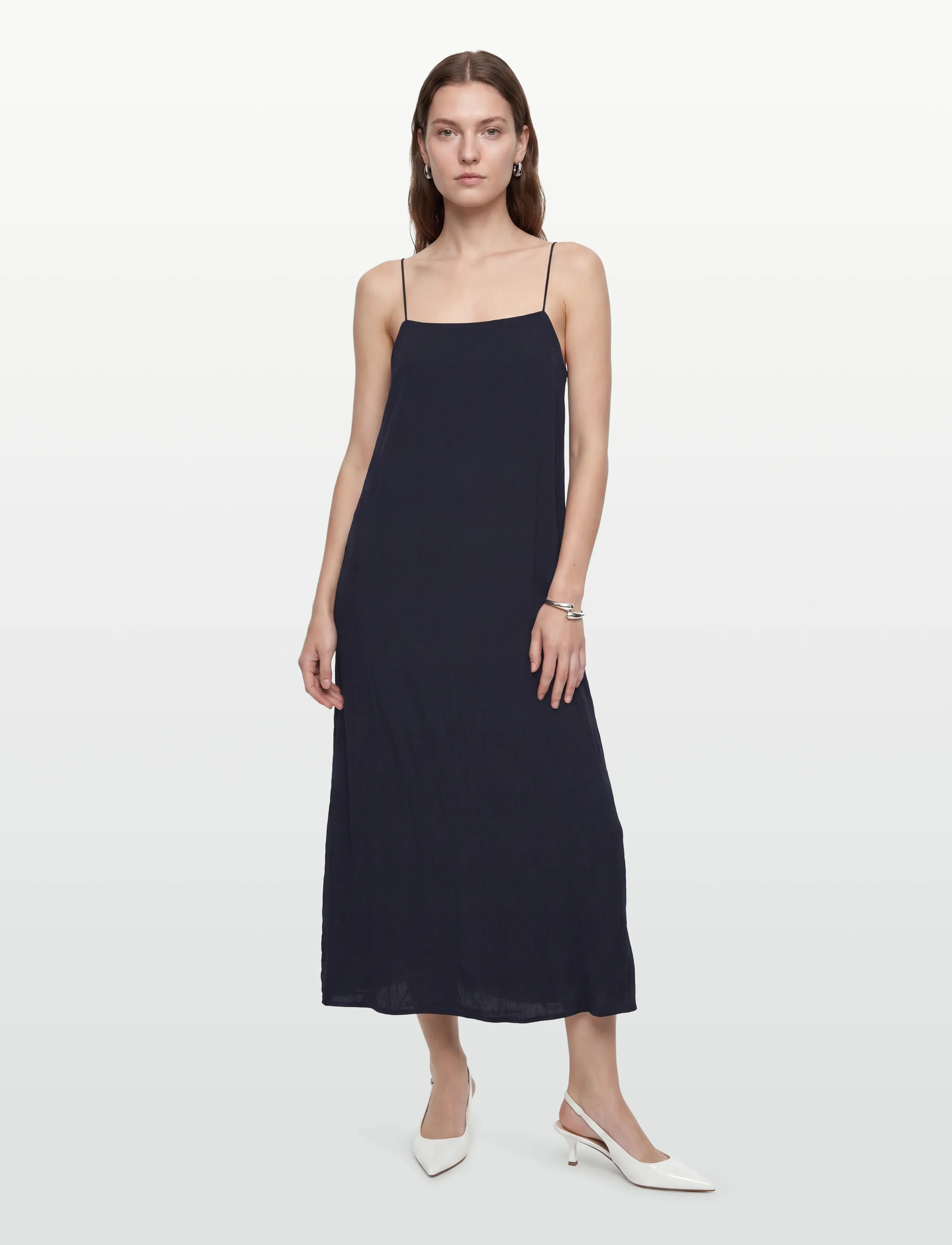 Gant Crinkled Strap Midi Dress, 32, Dresses, Marineblau - Knee-length & Midi, Frauen