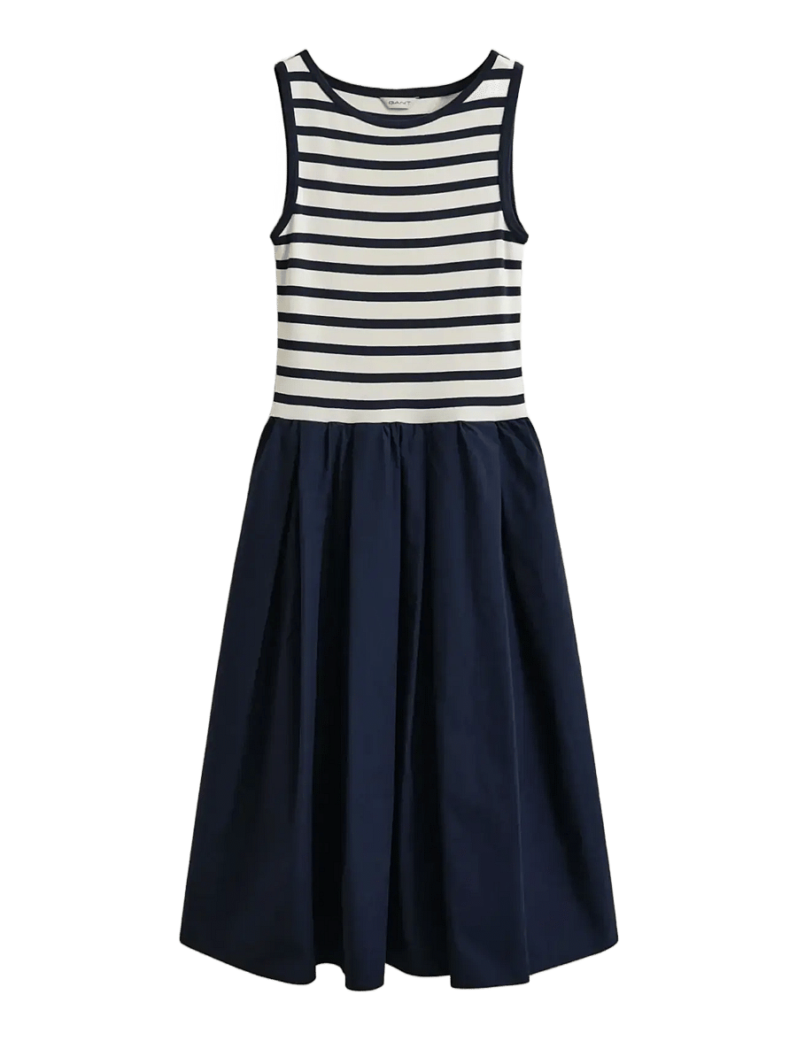 Gant - JERSEY WOVEN COMBO DRESS - midi dresses - evening blue - 1