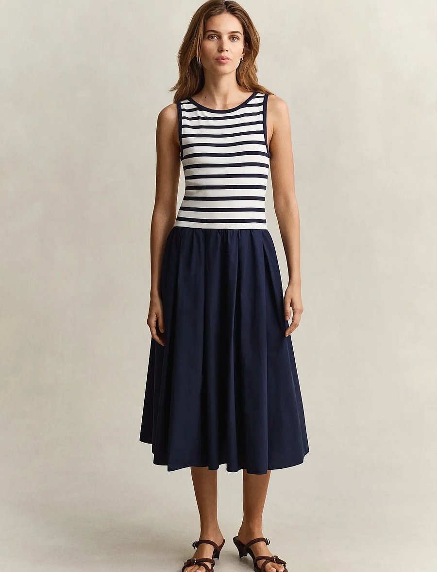 Gant - JERSEY WOVEN COMBO DRESS - midi dresses - evening blue - 0