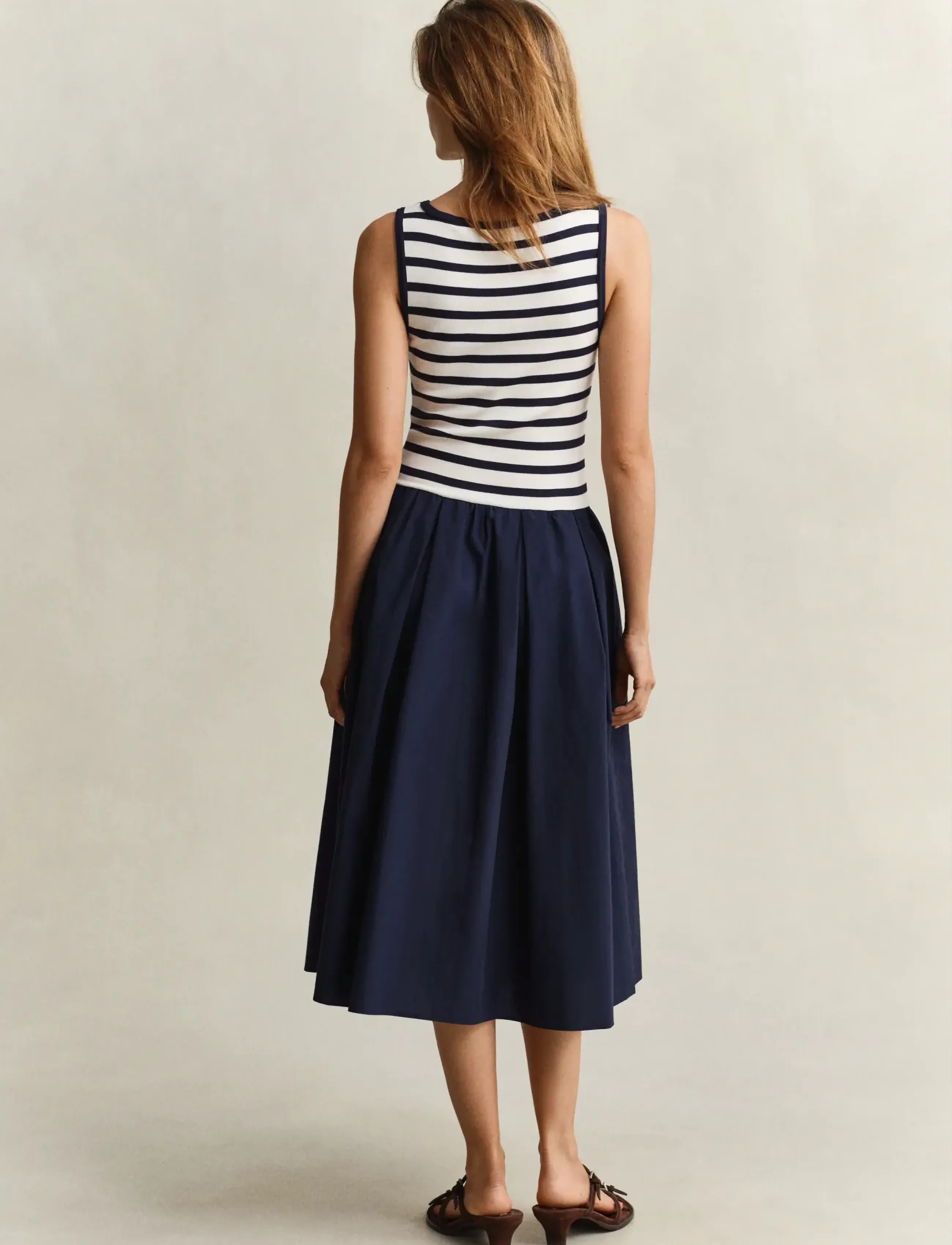 Gant - JERSEY WOVEN COMBO DRESS - midi kjoler - evening blue - 2