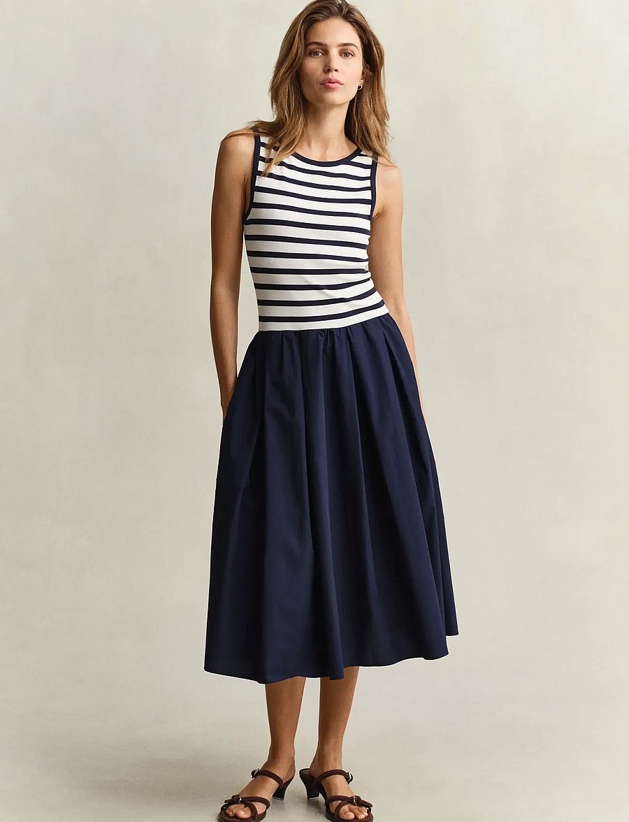 Gant - JERSEY WOVEN COMBO DRESS - midi dresses - evening blue - 3