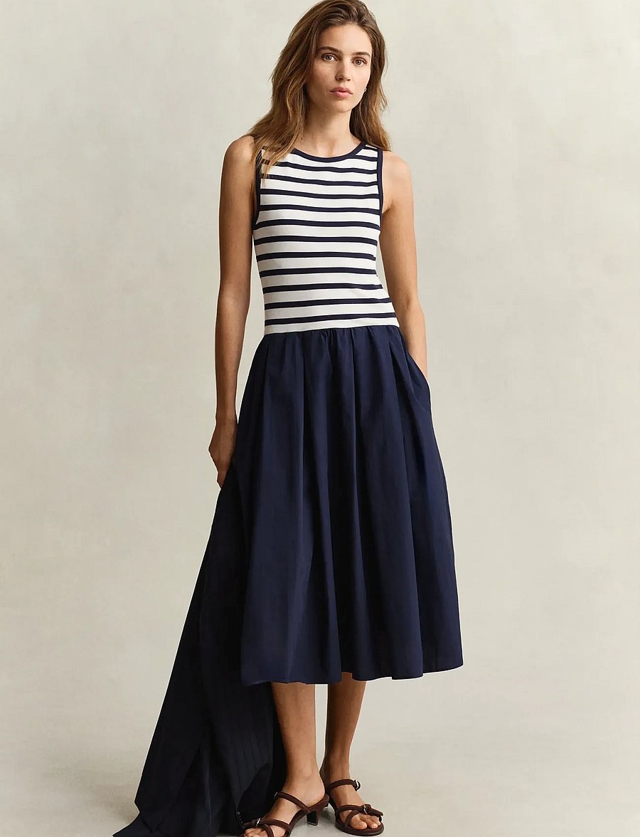 Gant - JERSEY WOVEN COMBO DRESS - midi dresses - evening blue - 4