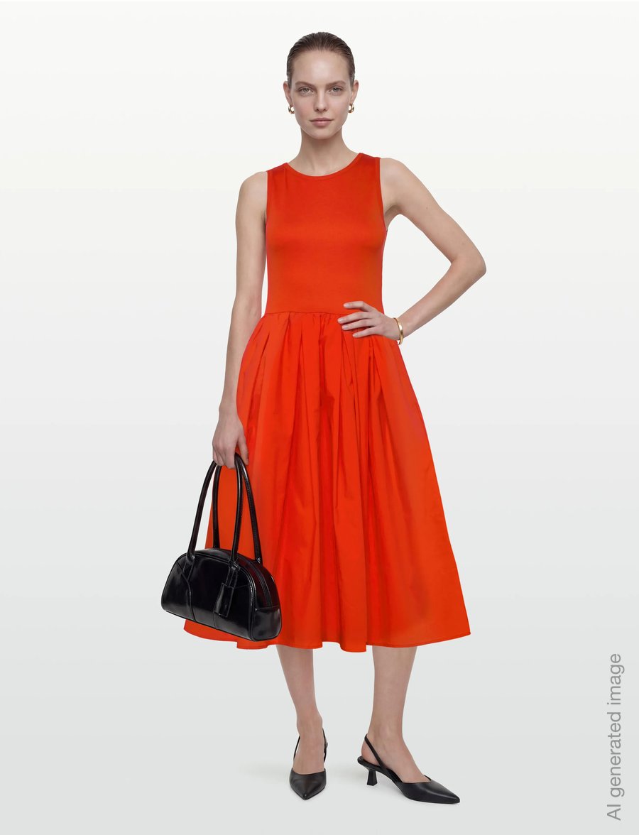 Gant - JERSEY WOVEN COMBO DRESS - midi dresses - perfect red - 0