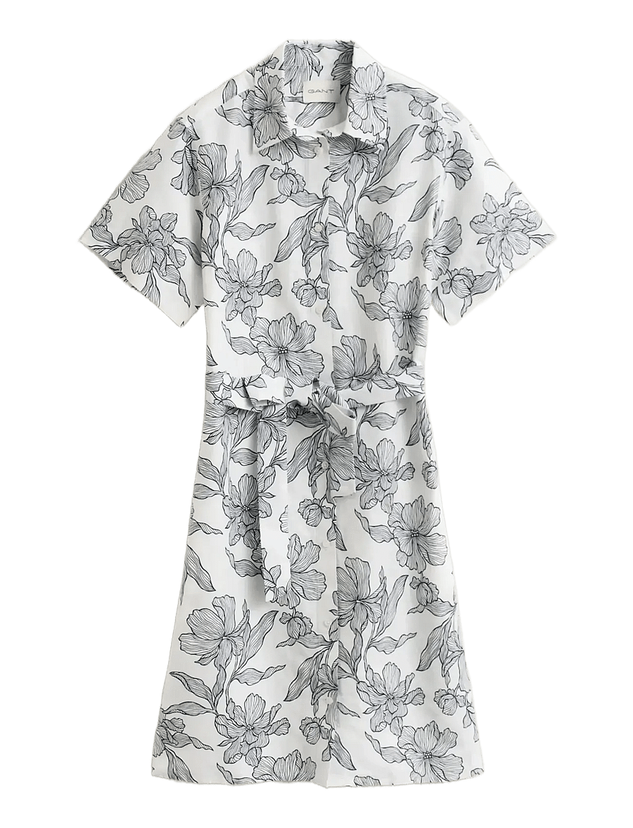 Gant - FLORAL PRINT LINEN SS SHIRT DRESS - sumarkjólar - evening blue - 1