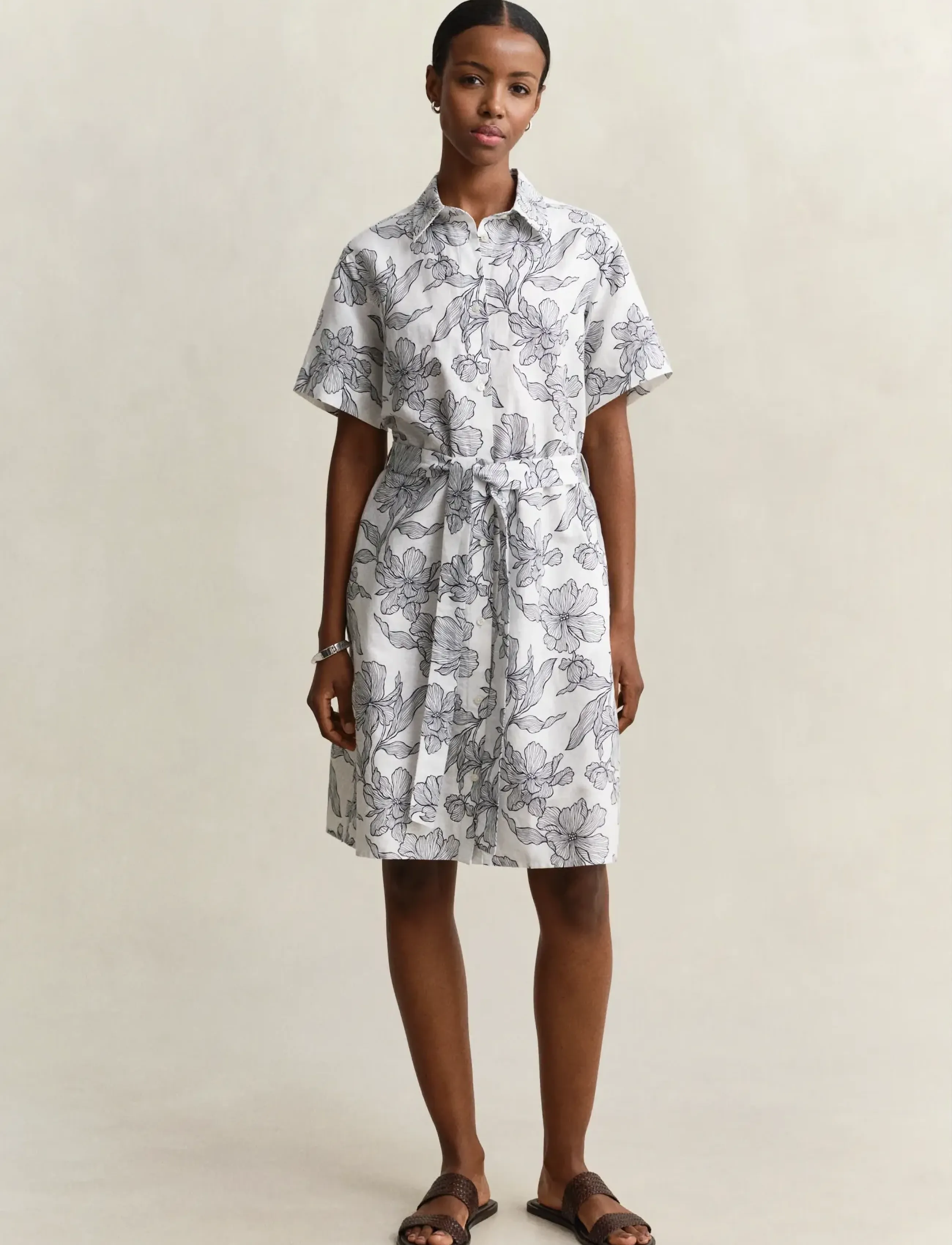 Gant Floral Print Linen Ss Shirt Dress, 44, Dresses, Weiß - Frauen