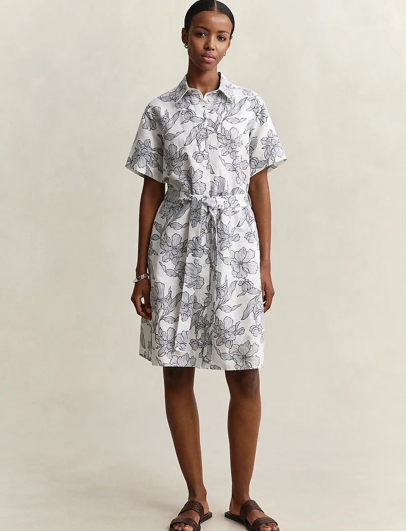 GANT - FLORAL PRINT LINEN SS SHIRT DRESS - sommerkleider - evening blue - 0