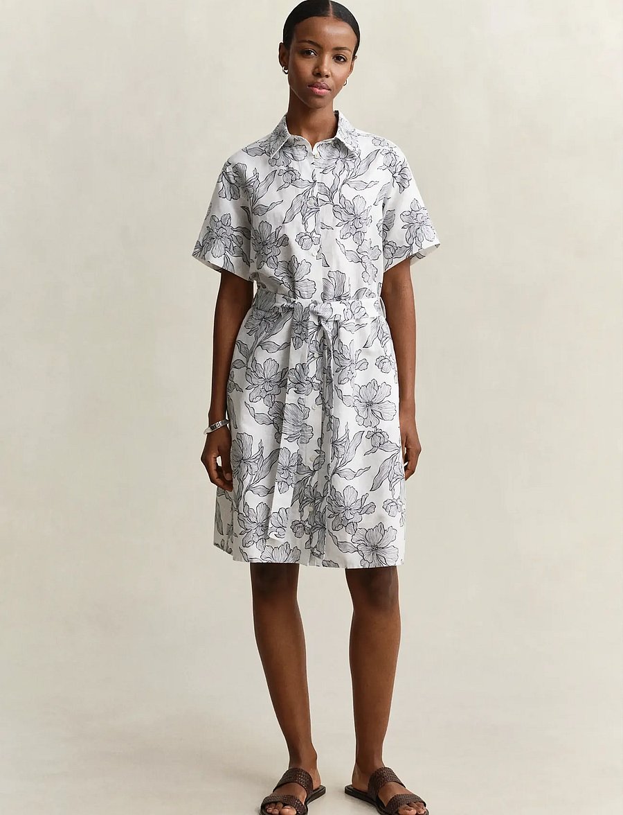 Gant - FLORAL PRINT LINEN SS SHIRT DRESS - sumarkjólar - evening blue - 0