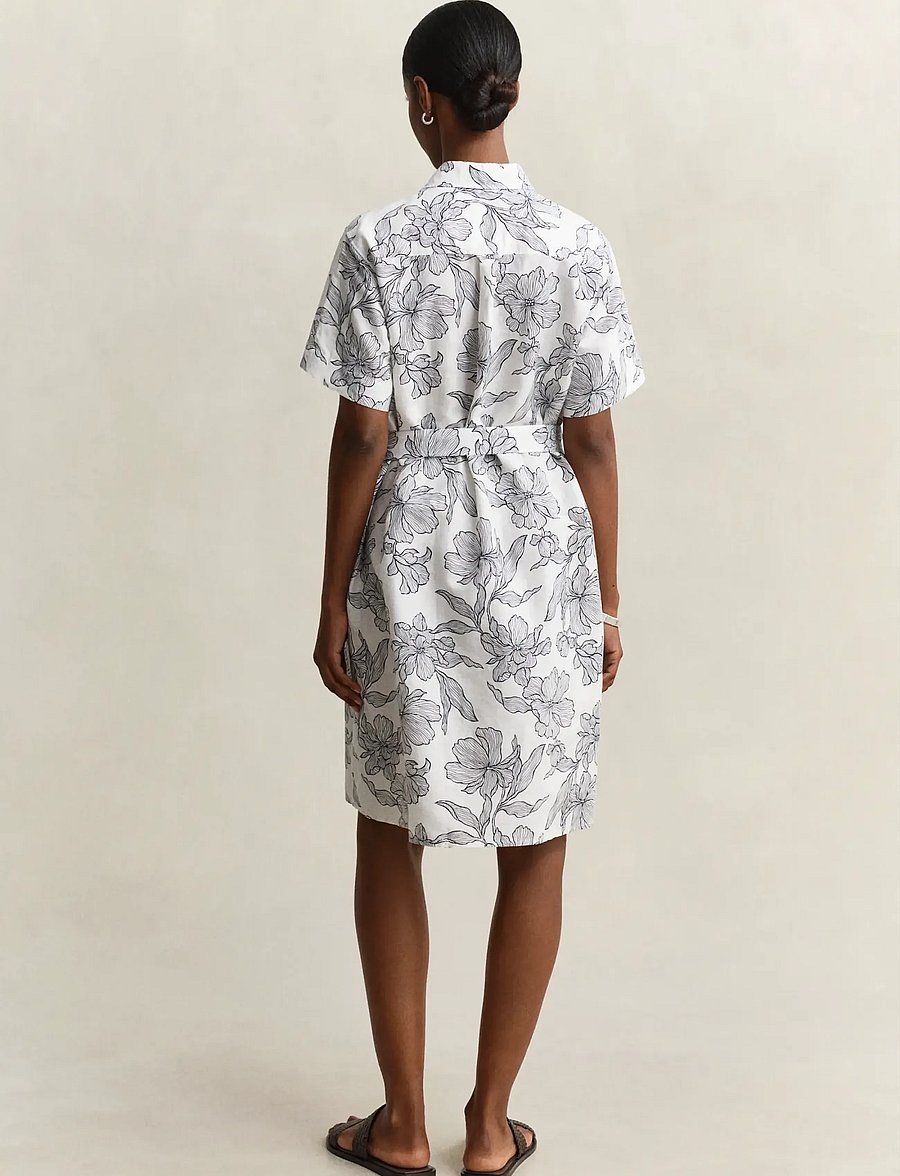 Gant - FLORAL PRINT LINEN SS SHIRT DRESS - sumarkjólar - evening blue - 2