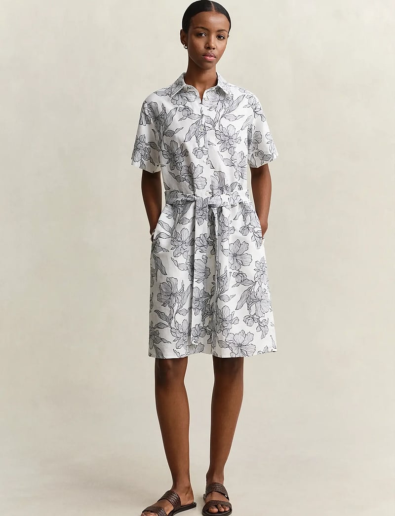 GANT - FLORAL PRINT LINEN SS SHIRT DRESS - sommerkleider - evening blue - 3