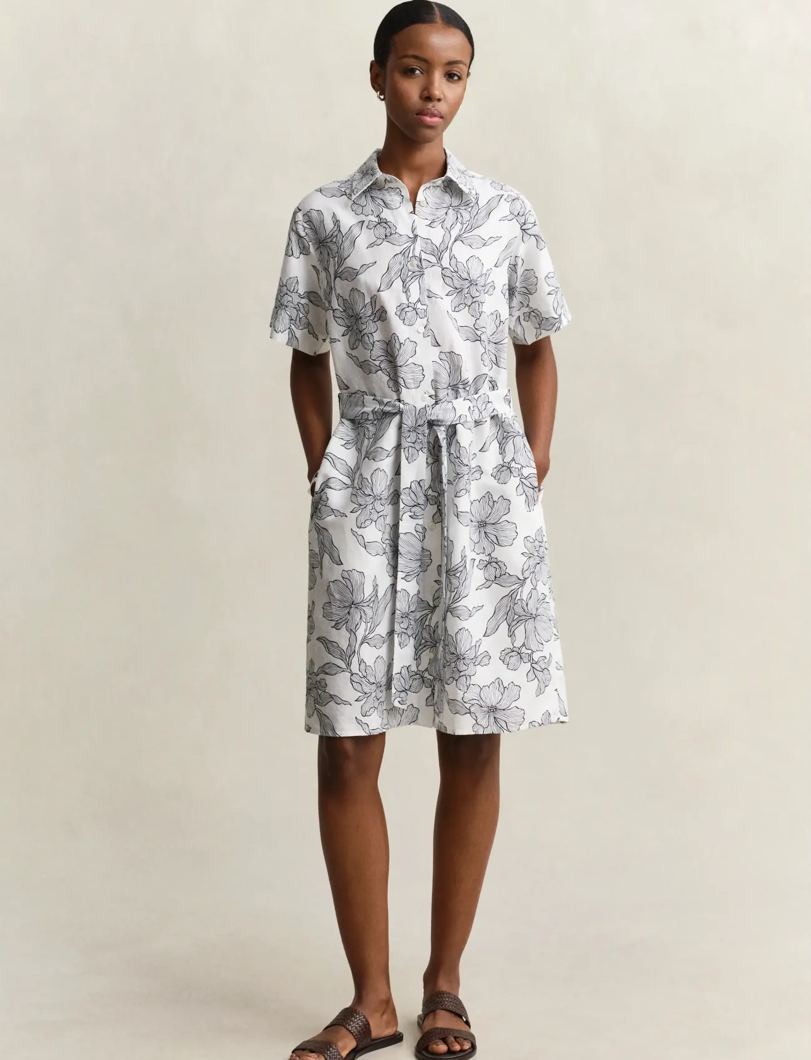 Gant - FLORAL PRINT LINEN SS SHIRT DRESS - sumarkjólar - evening blue - 3