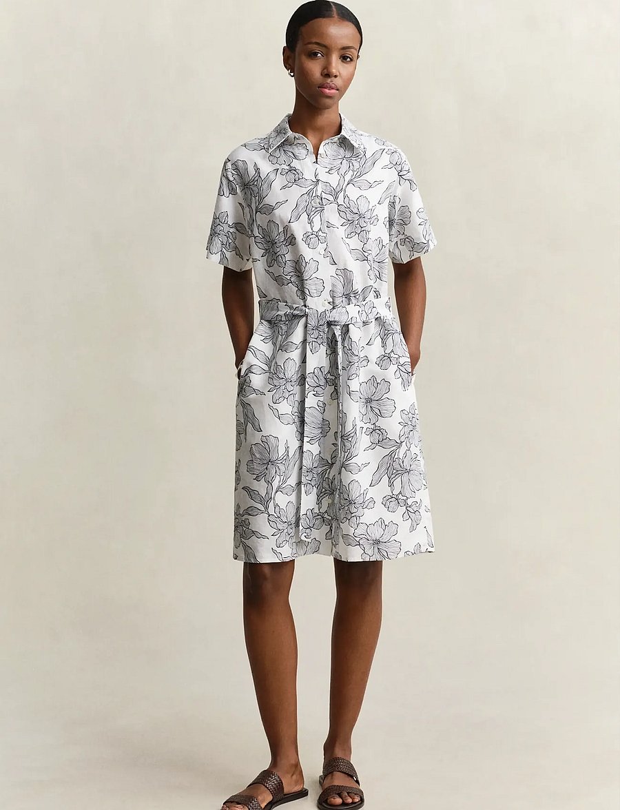 Gant - FLORAL PRINT LINEN SS SHIRT DRESS - sumarkjólar - evening blue - 3