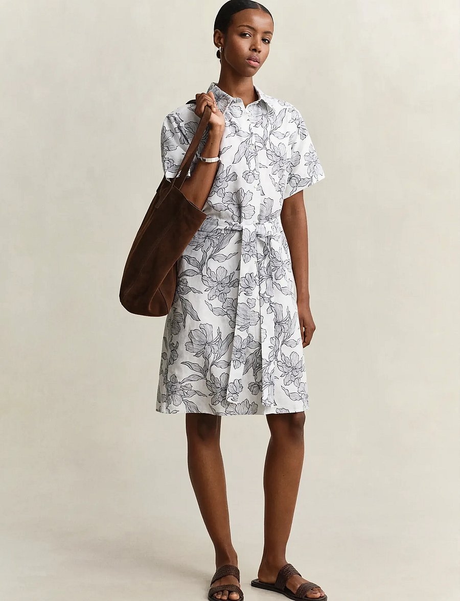 Gant - FLORAL PRINT LINEN SS SHIRT DRESS - sumarkjólar - evening blue - 4