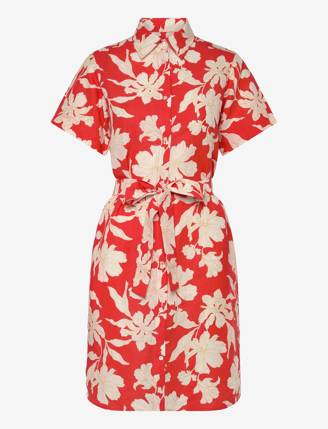 GANT - FLORAL PRINT LINEN SS SHIRT DRESS - sommarklänningar - perfect red - 0