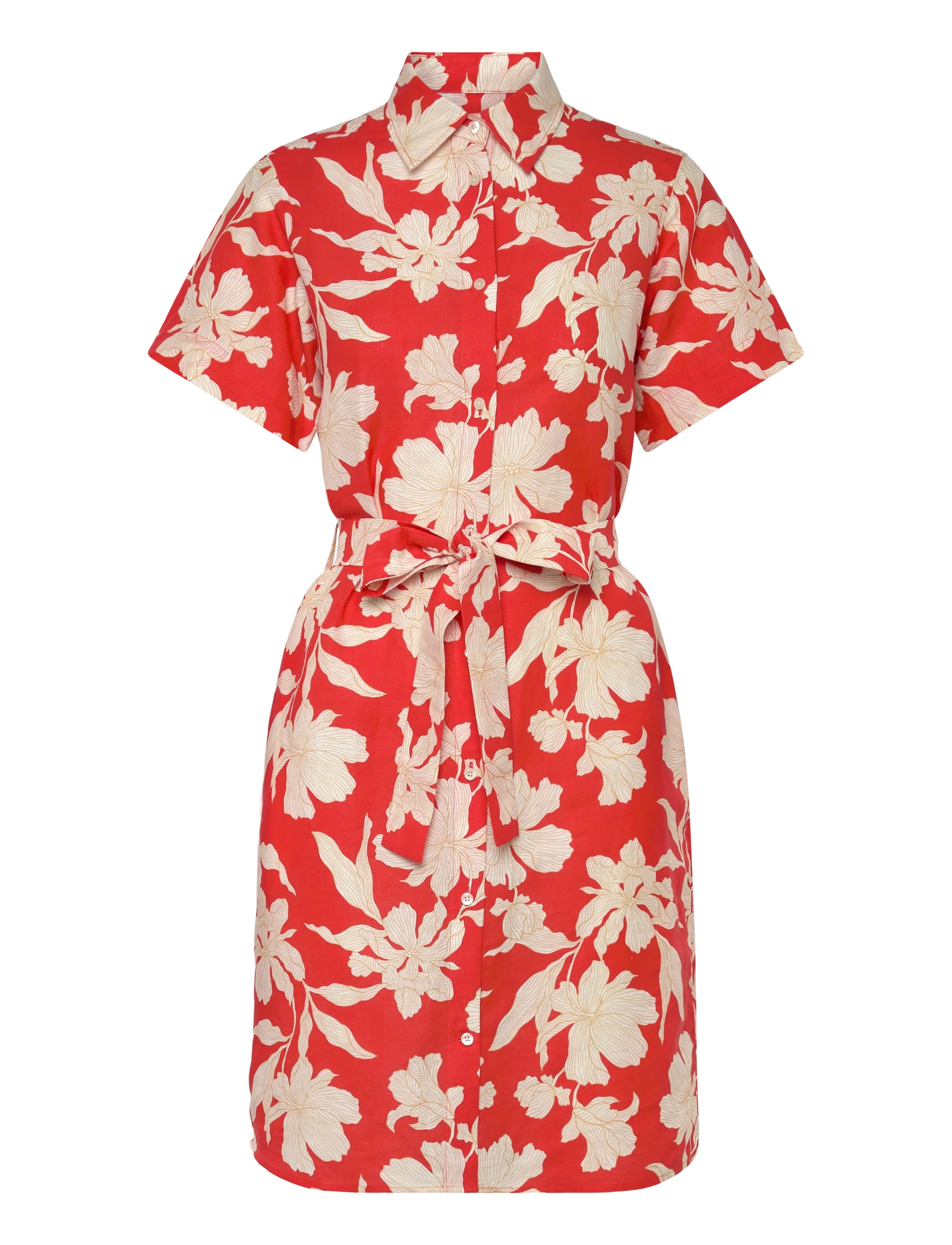 GANT FLORAL PRINT LINEN SS SHIRT DRESS - GANT - PERFECT RED / red
