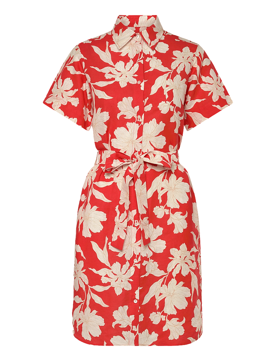 Gant - FLORAL PRINT LINEN SS SHIRT DRESS - vasarinės suknelės - perfect red - 1