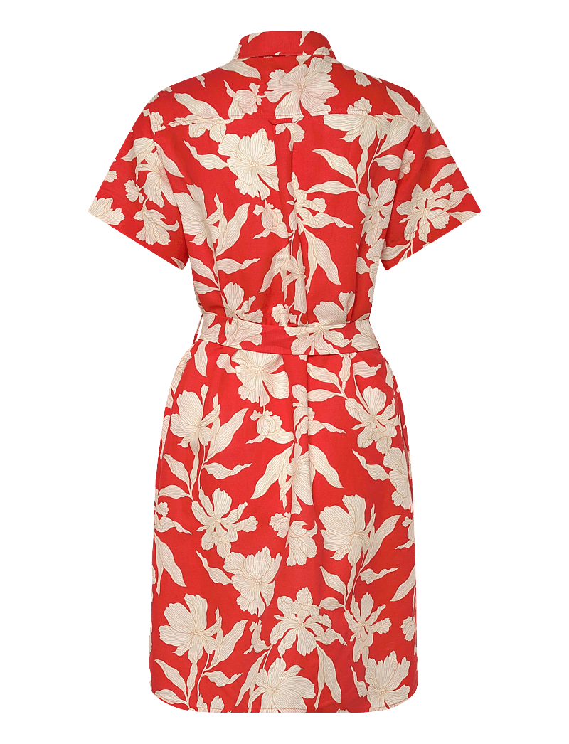 GANT - FLORAL PRINT LINEN SS SHIRT DRESS - sommarklänningar - perfect red - 1