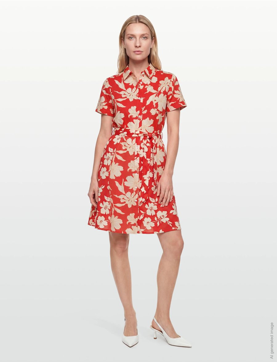 Gant - FLORAL PRINT LINEN SS SHIRT DRESS - vasarinės suknelės - perfect red - 0
