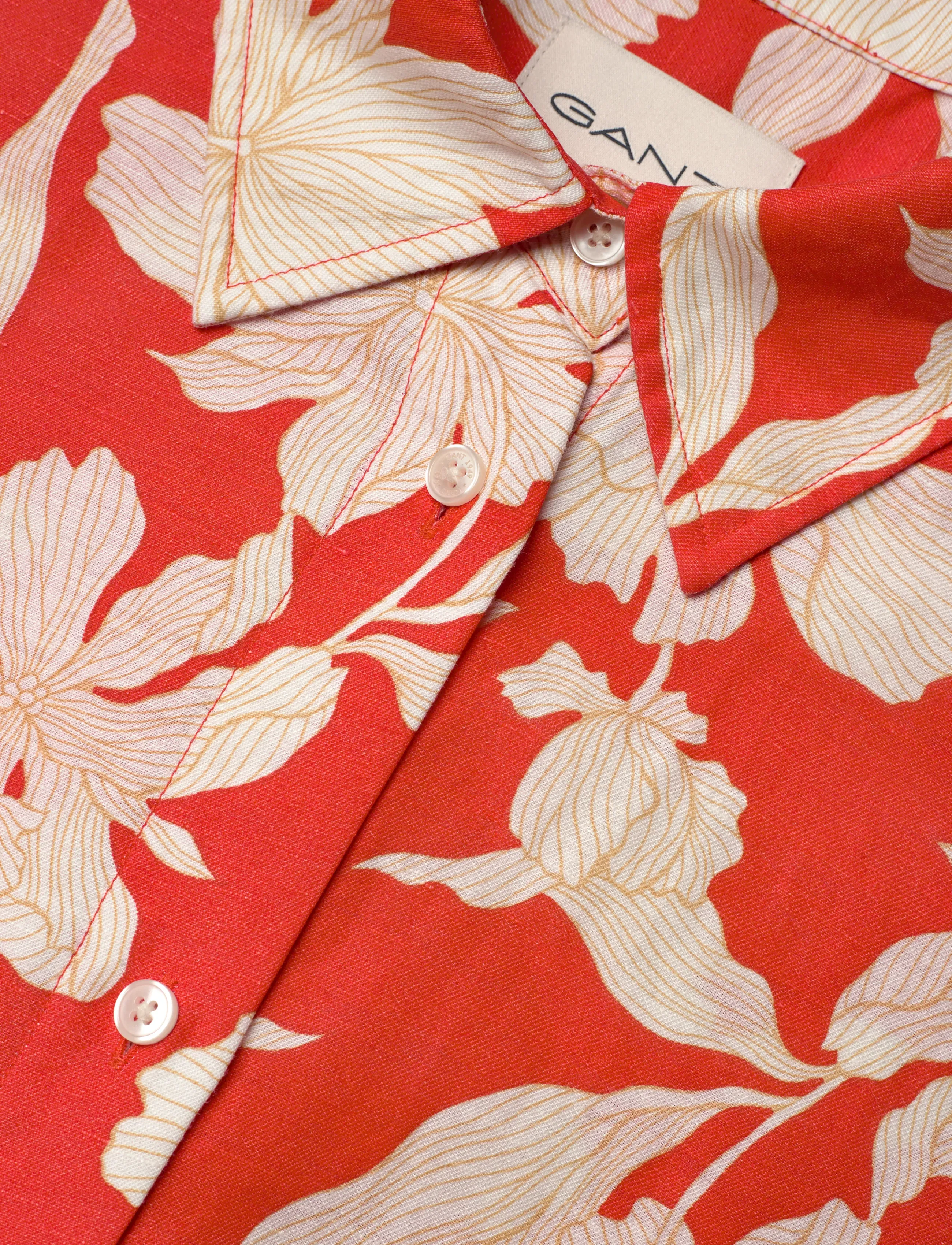 Gant - FLORAL PRINT LINEN SS SHIRT DRESS - vasarinės suknelės - perfect red - 5
