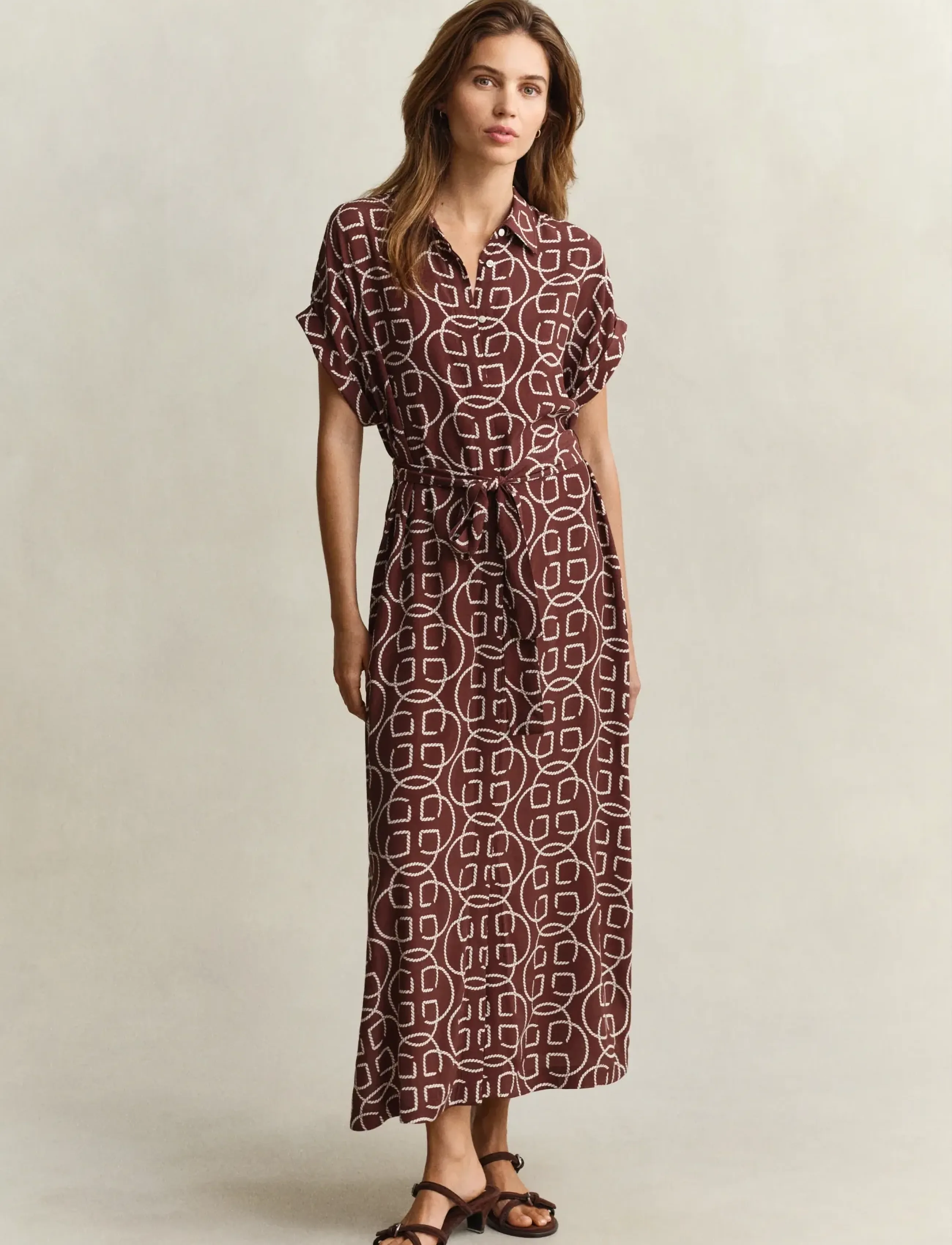 Gant MONOGRAM PRINT CAP SLEEVE DRESS - Hemdkleider - FRESH SOIL / brown