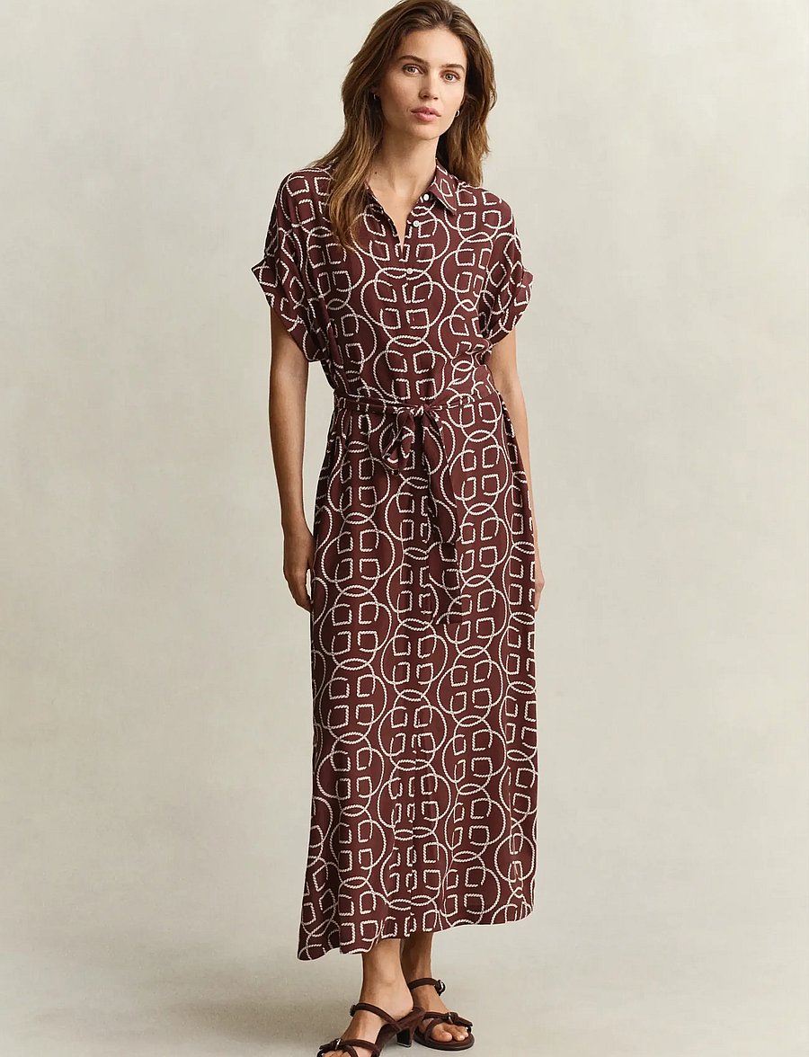 Gant - MONOGRAM PRINT CAP SLEEVE DRESS - skjortekjoler - fresh soil - 0