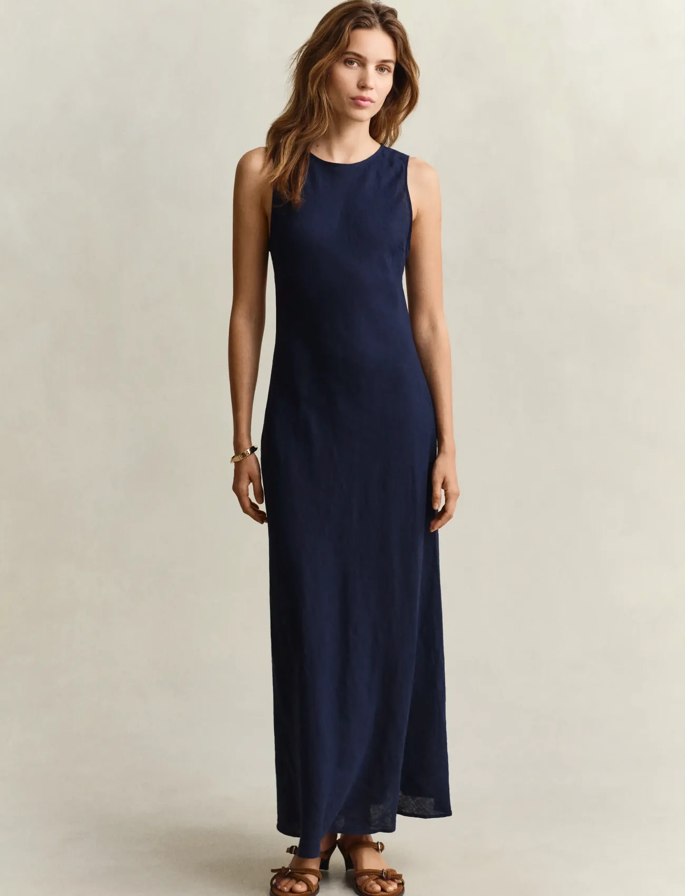 GANT LINEN BIAS CUT MIDI DRESS - Nyheder - EVENING BLUE / navy