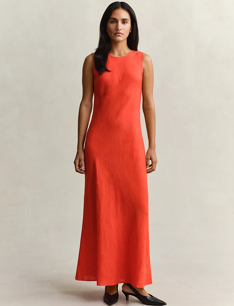 GANT - LINEN BIAS CUT MIDI DRESS - maksikleidid - perfect red - 0