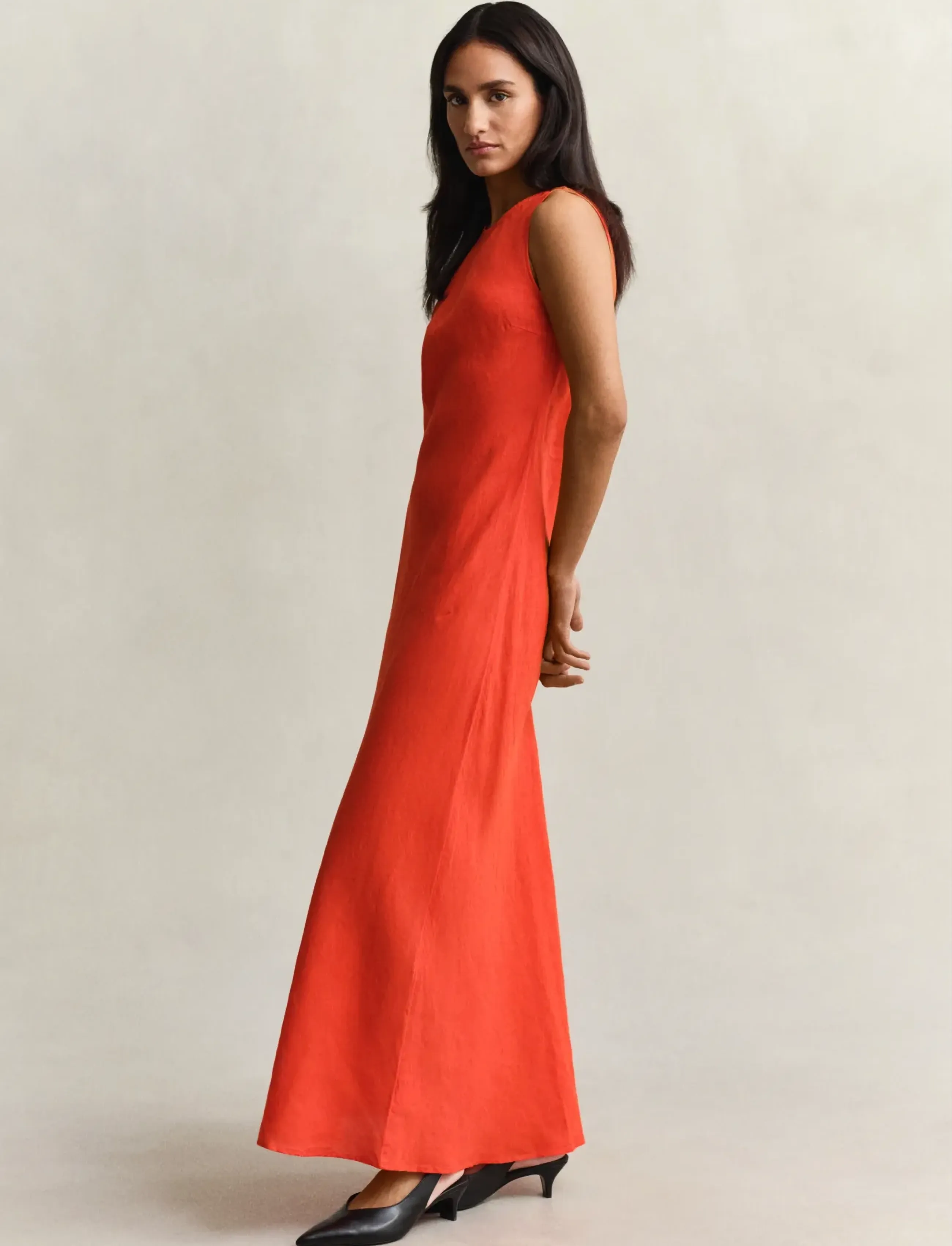 Gant - LINEN BIAS CUT MIDI DRESS - perfect red - 3