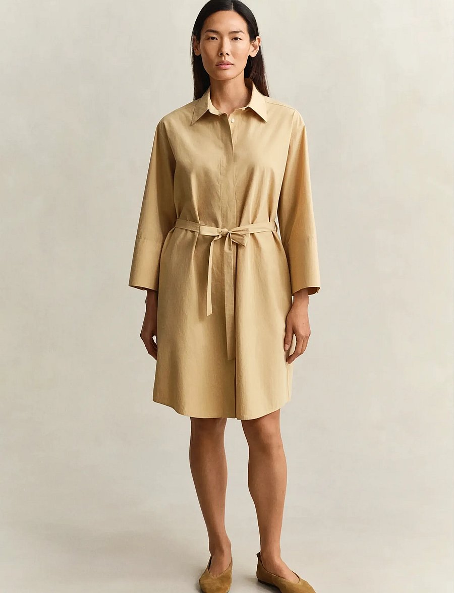 Gant - POPLIN BELTED SHIRT DRESS - skjortekjoler - warm beige - 0