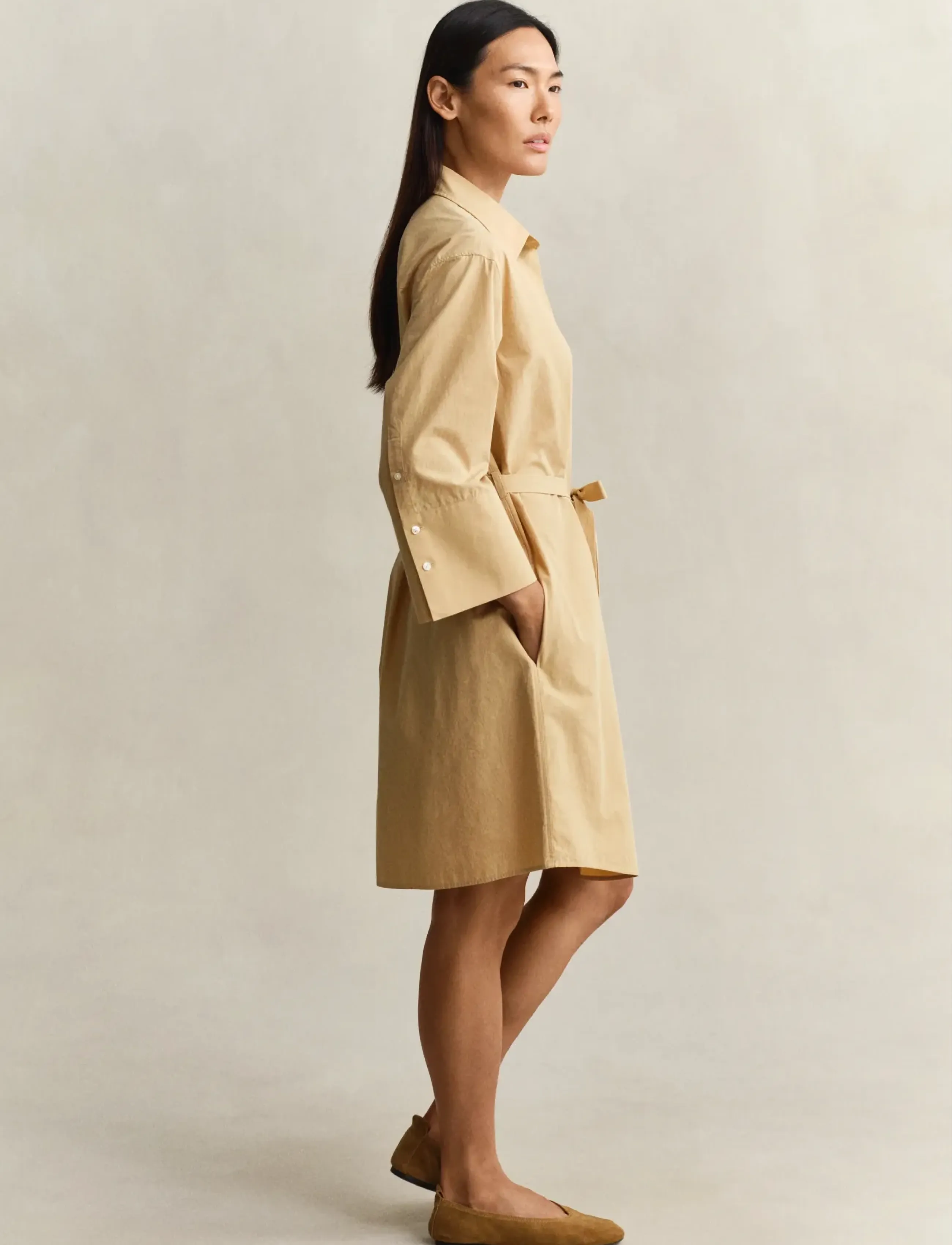 Gant - POPLIN BELTED SHIRT DRESS - shirt dresses - warm beige - 3