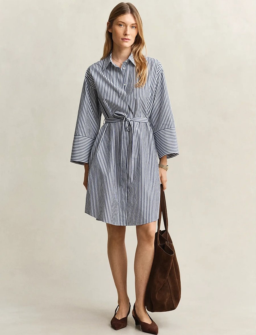Gant - STRIPE POPLIN BELTED SHIRT DRESS - rich navy - 0