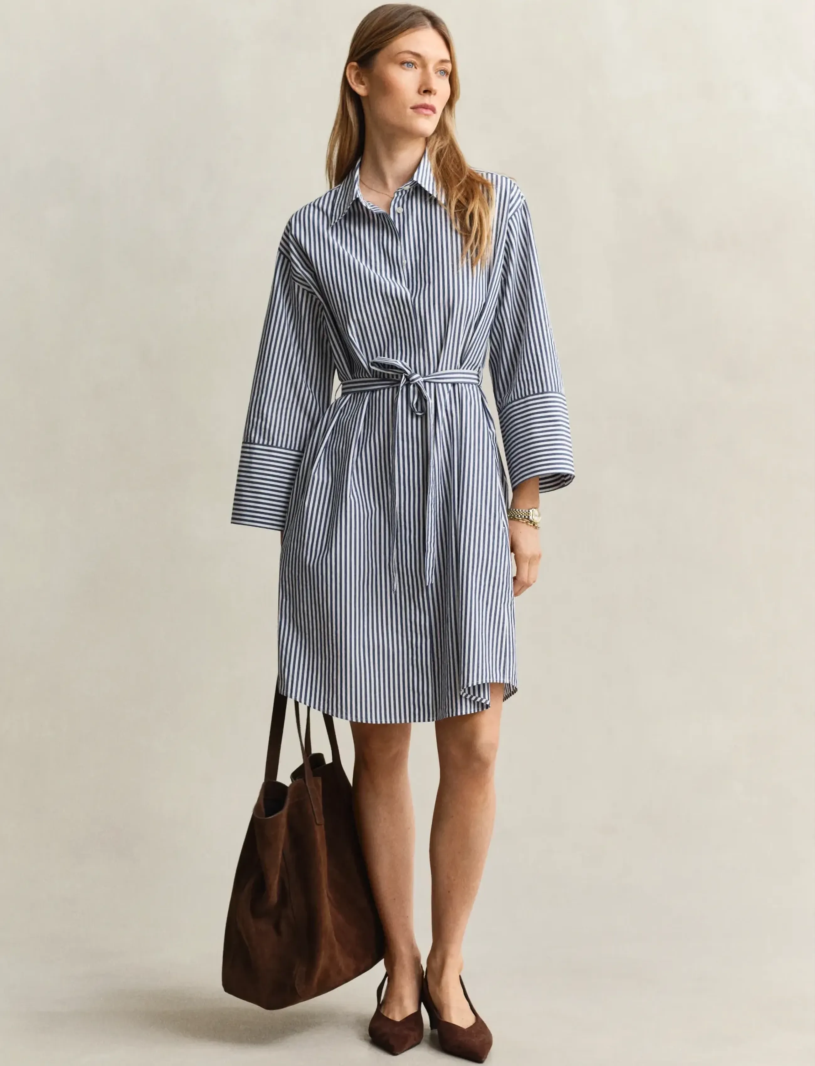 Stripe Poplin Belted Dres 8