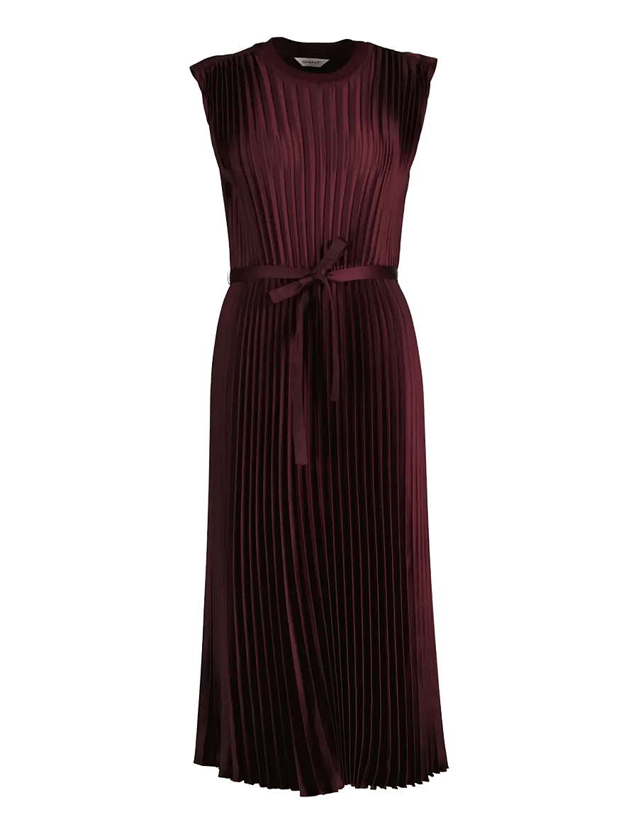 Gant - BELTED PLEATED DRESS - midi kjoler - darkened wine - 0