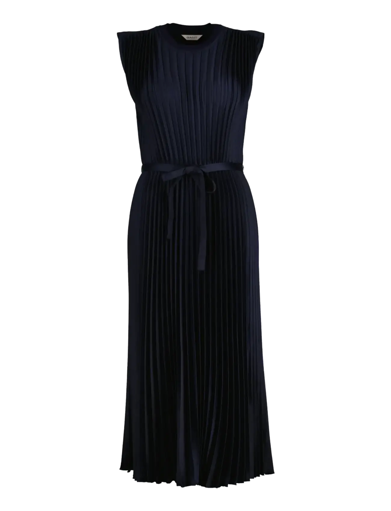 Gant Belted Pleated Dress, Damen, Ärmelloses Plissiertes Midikleid Mit Gürtel, Marineblau, Gr.L