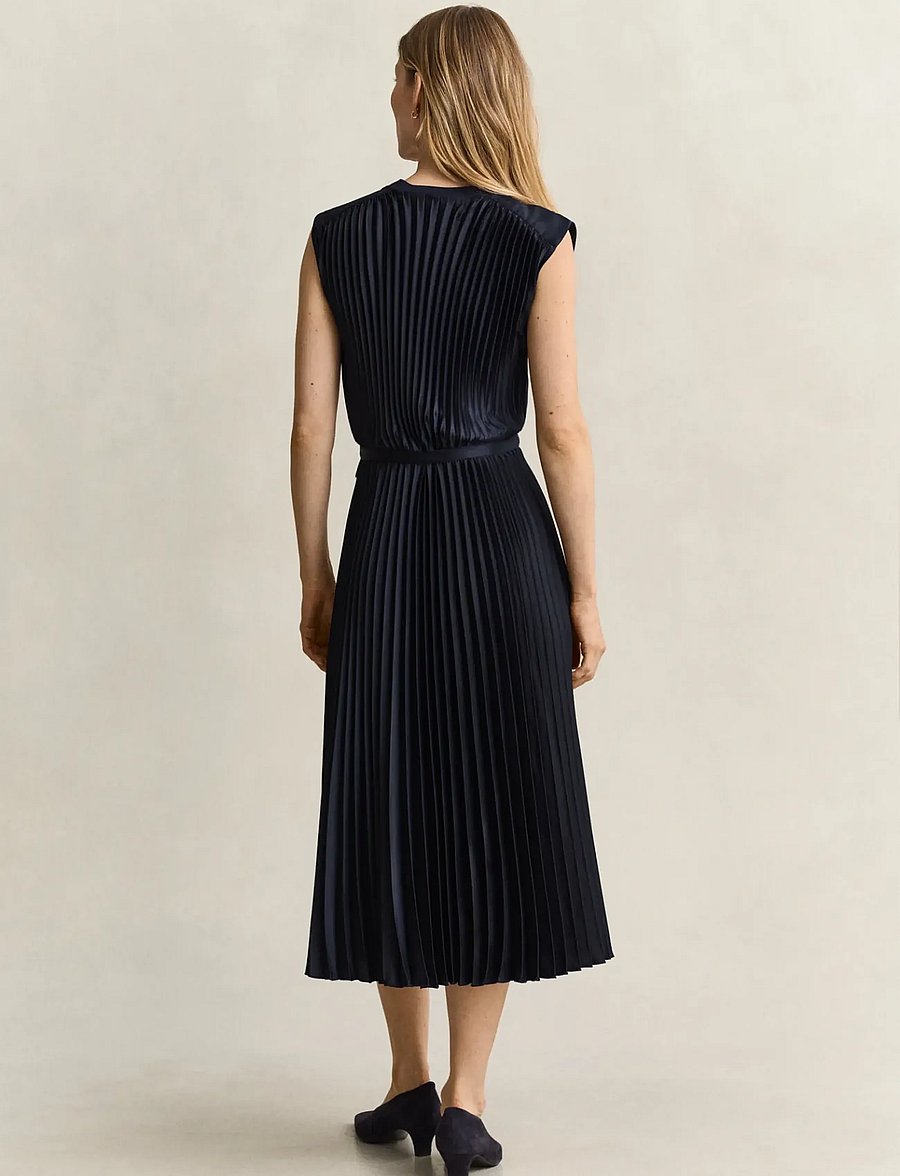 Gant - BELTED PLEATED DRESS - midikleidid - evening blue - 2
