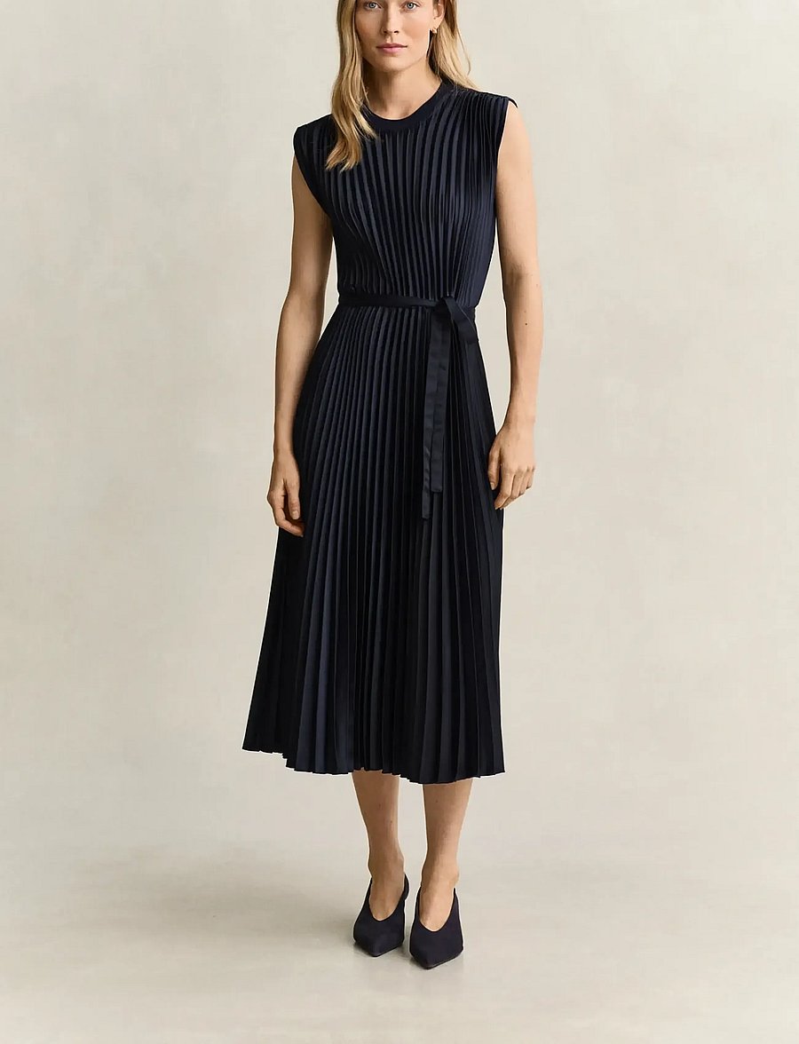 Gant - BELTED PLEATED DRESS - midikleidid - evening blue - 0