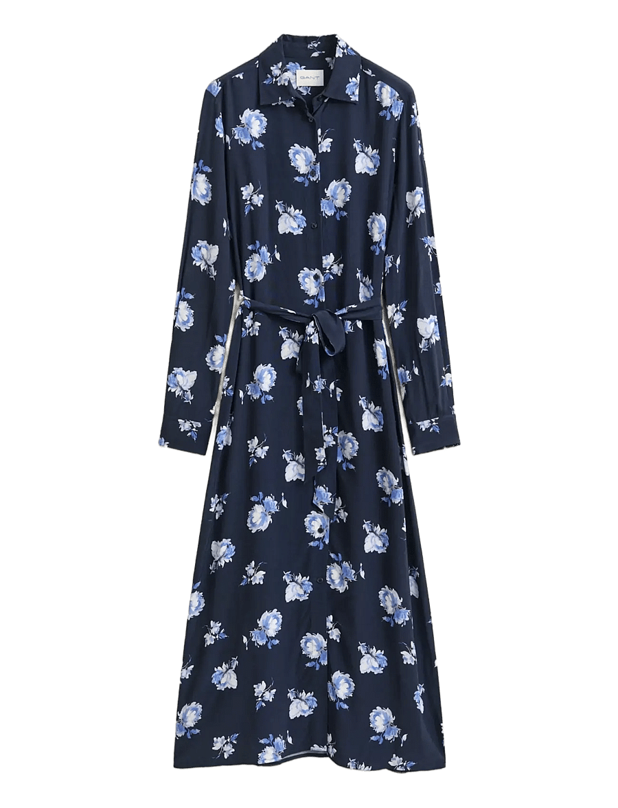 Gant - FLORAL PRINTED FLUID SHIRT DRESS - skjortekjoler - evening blue - 0