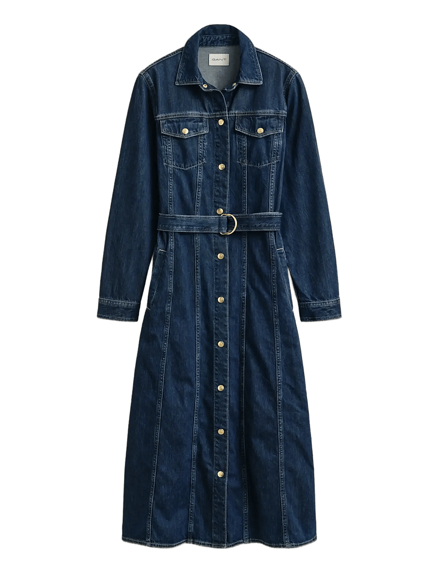 Gant - BELTED DENIM MIDI DRESS - teksakleidid - dark blue worn in - 0