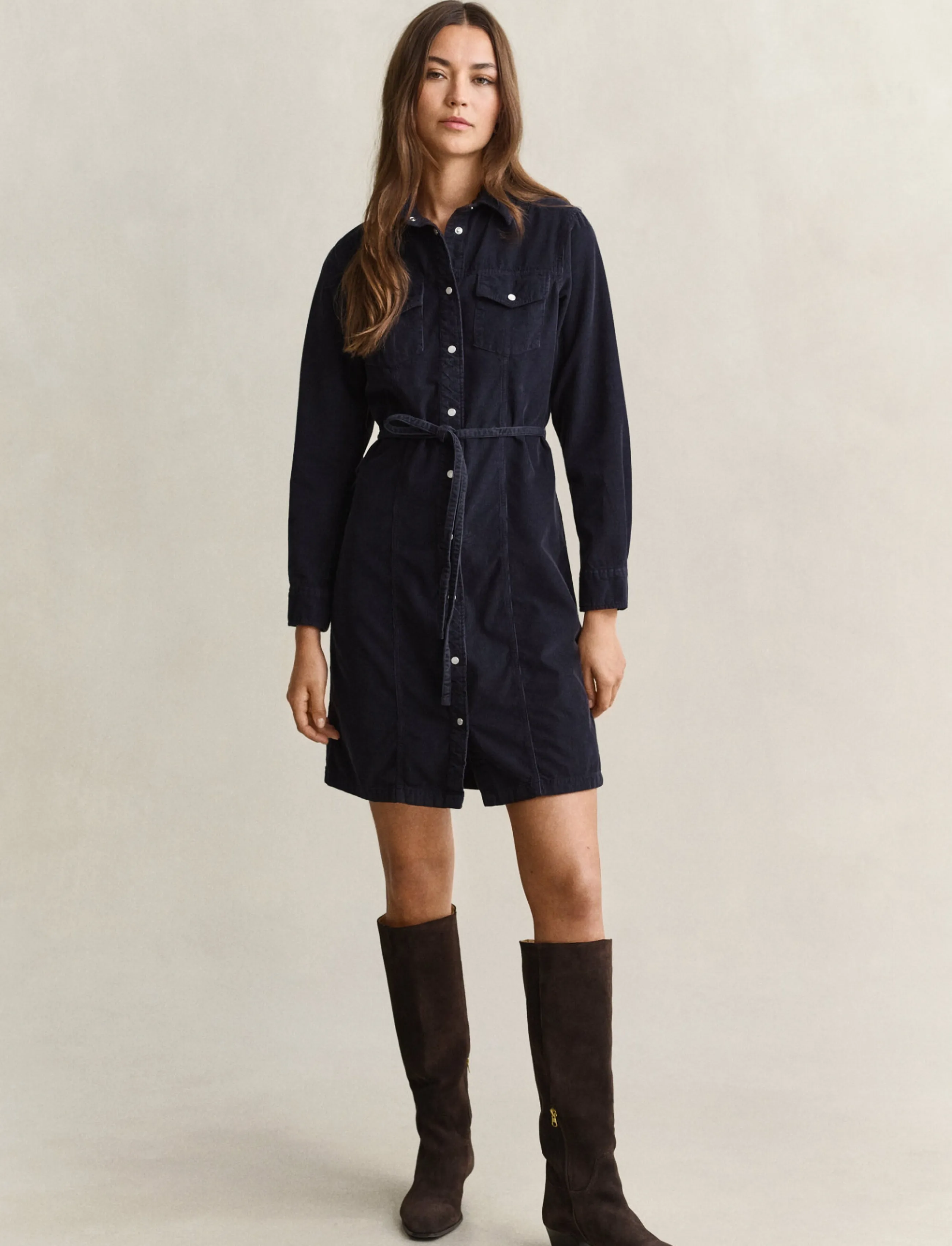 Gant - BELTED CORDUROY SHIRT DRESS - evening blue - 2